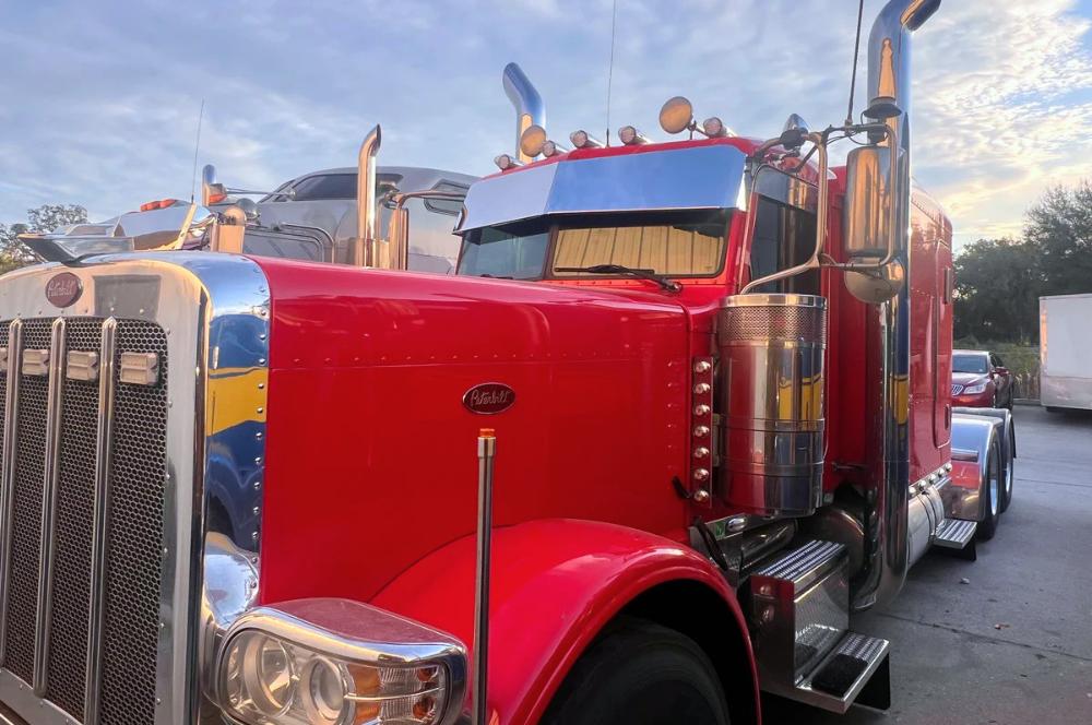 red Peterbilt exterior visor
