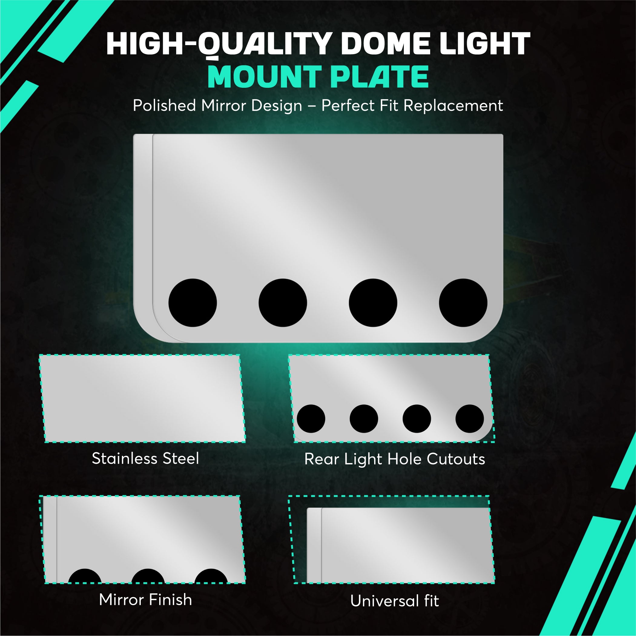 Rear Center Panel 20 Inch RC Style Stainless Steel  W/ 4 - 4 Inch On Front And  W/ 2 - 4 Inch Light Holes Cutouts On The Back | Universal Fit | Lighs Not Included