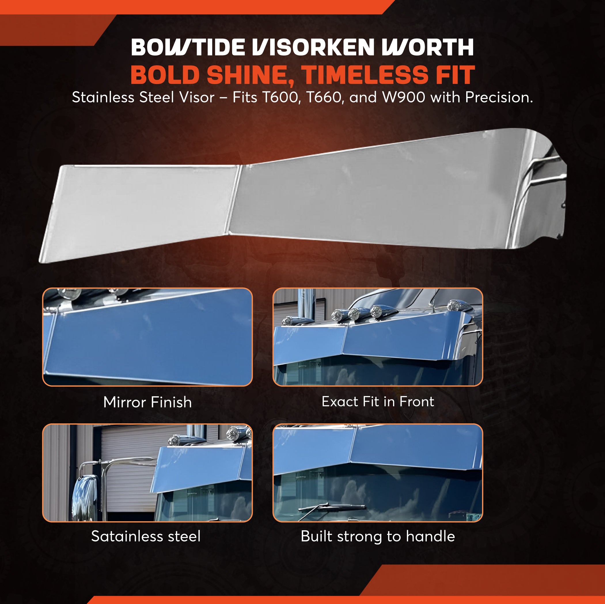 13 inch bowtide Visor compatible with Kenworth T600 T660 W900