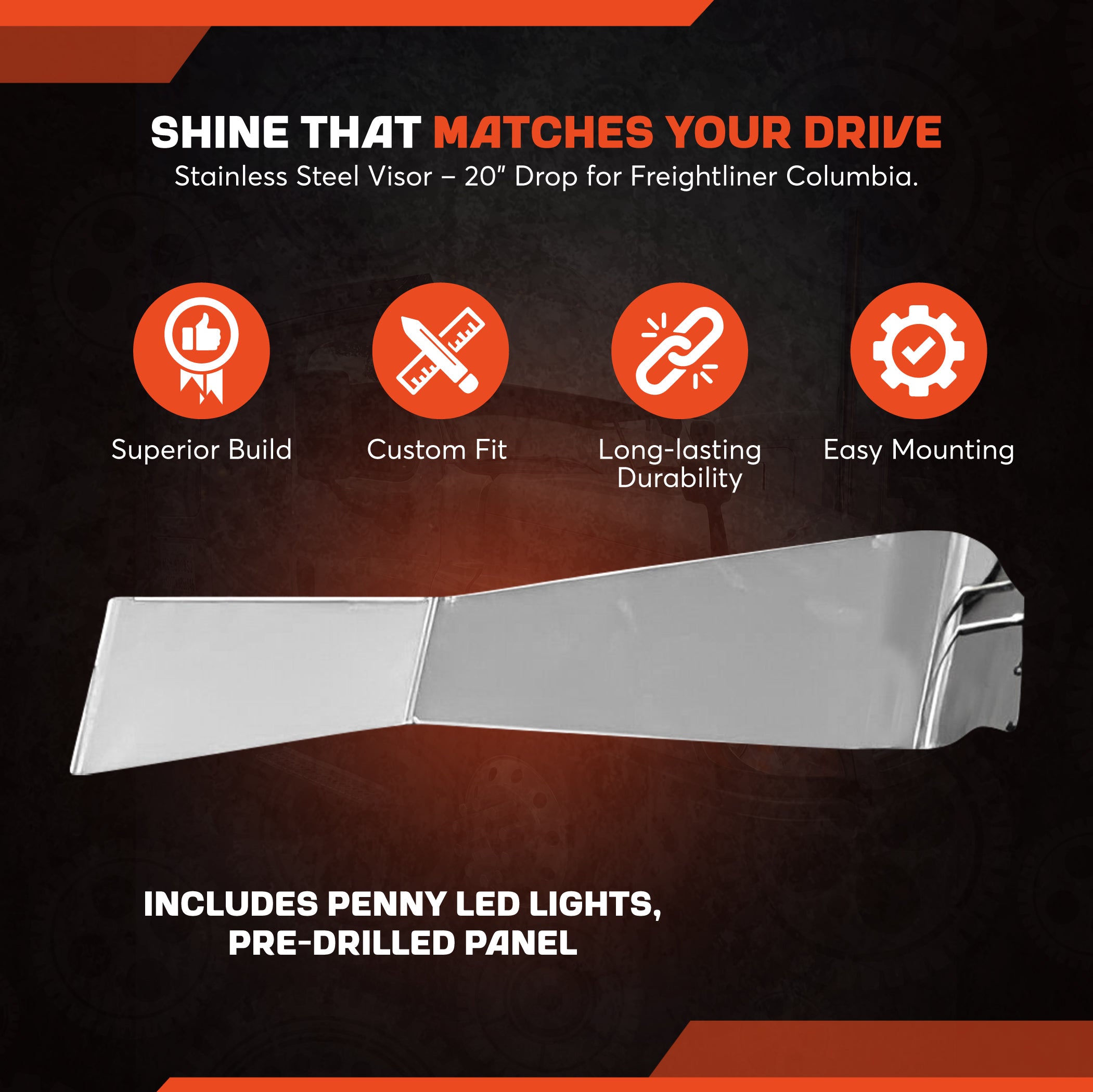 13 inch bowtide Visor compatible with Kenworth T600 T660 W900