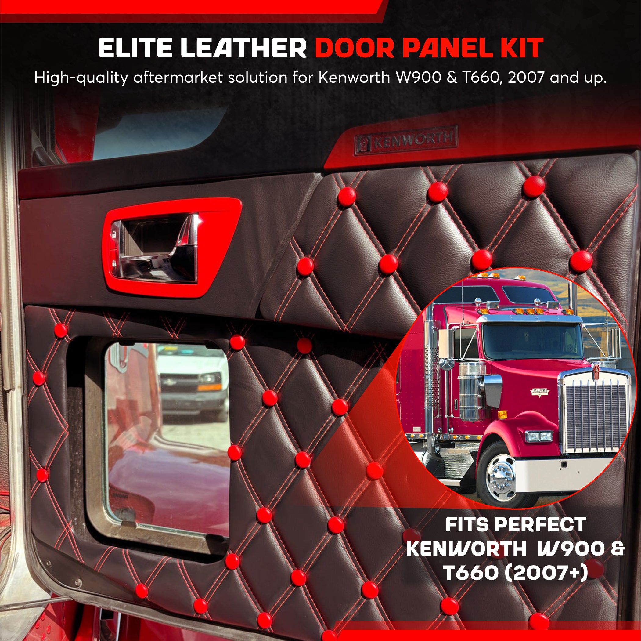 2007 And Up Leather Door Panel SET Compatible with Kenworth W900 T660