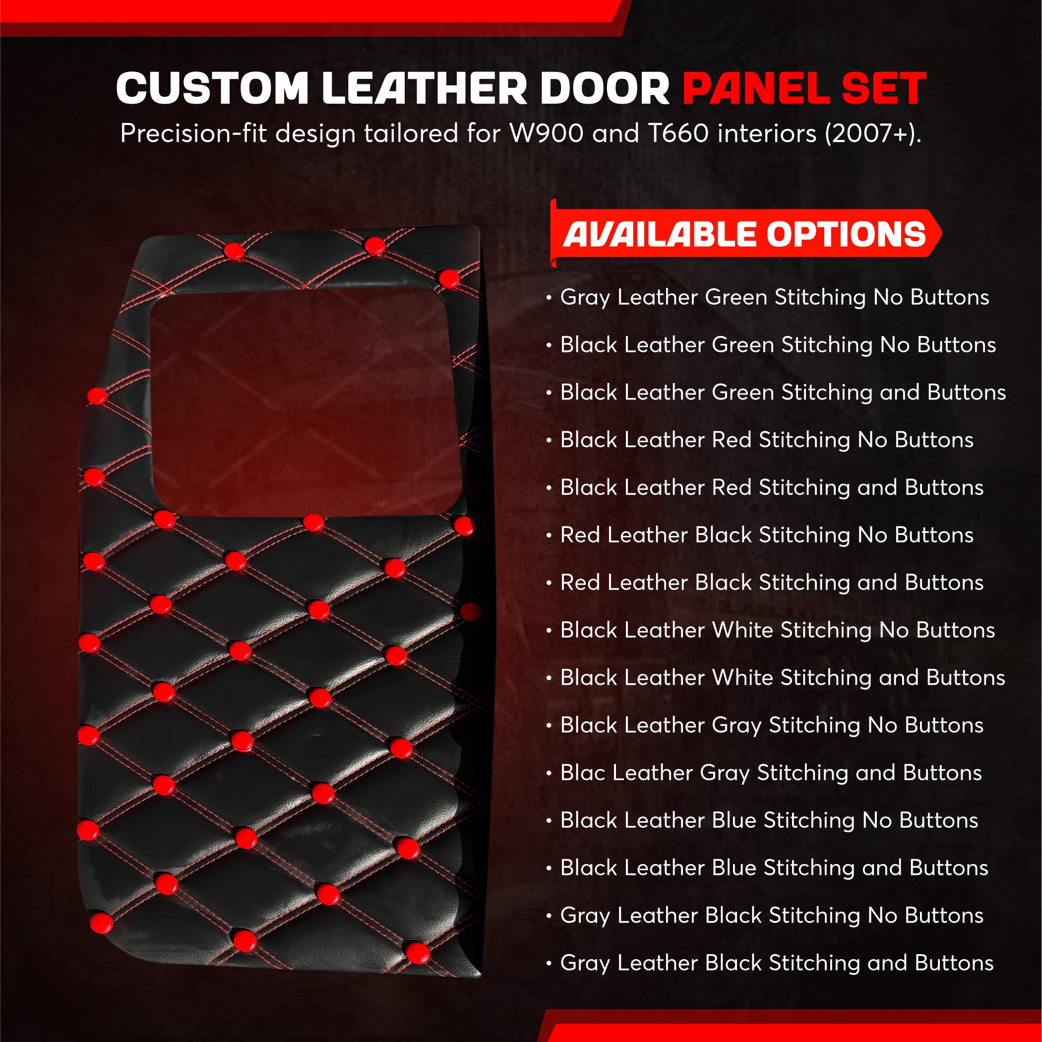 2007 And Up Leather Door Panel SET Compatible with Kenworth W900 T660