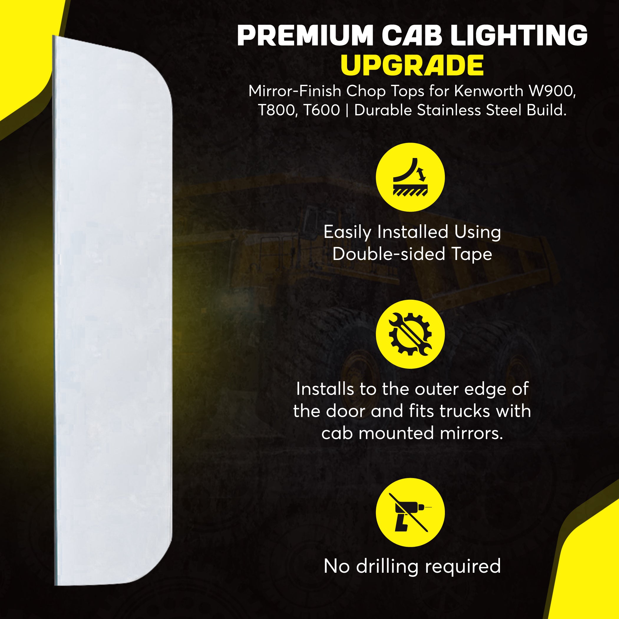 6 Inch Windows Chop Top Set Stainless Steel Compatible with Kenworth T600, T800 & W900