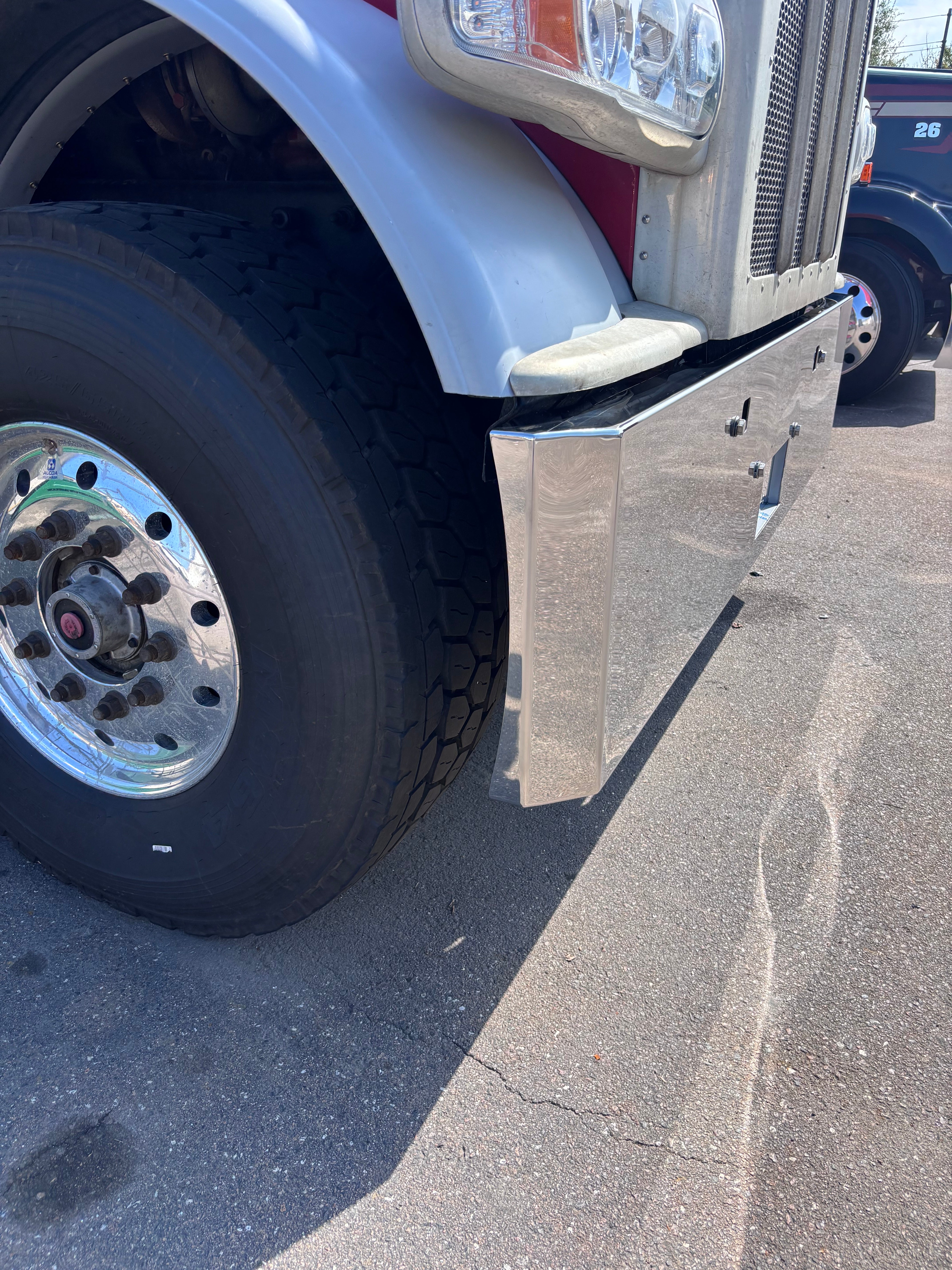 Peterbilt 389 388 365 Straight mount Buzzard Bumper W/ 4 Inch Ends Mirror Finish Made In USA