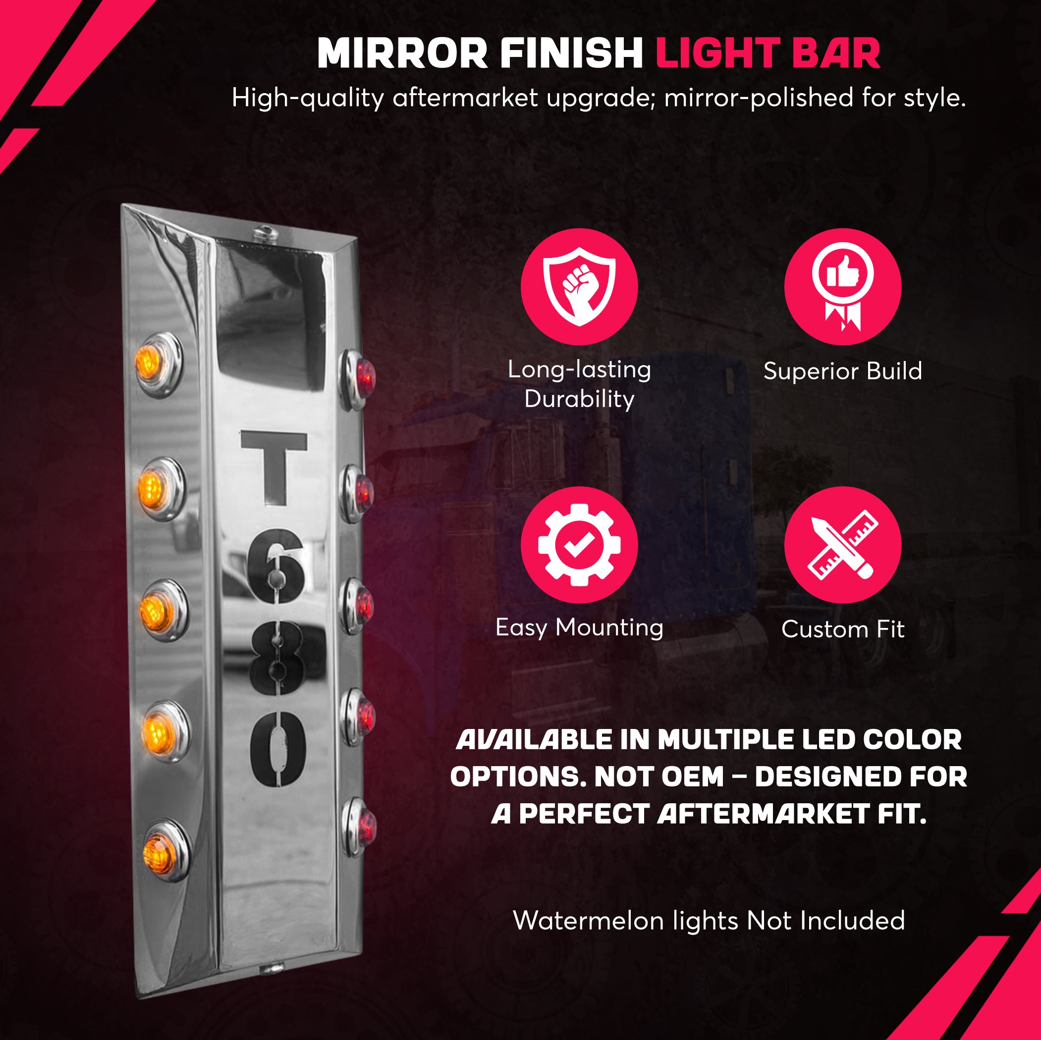 Air Cleaner Lightbar Penny Lights Set 15" Compatible with Kenworth T680