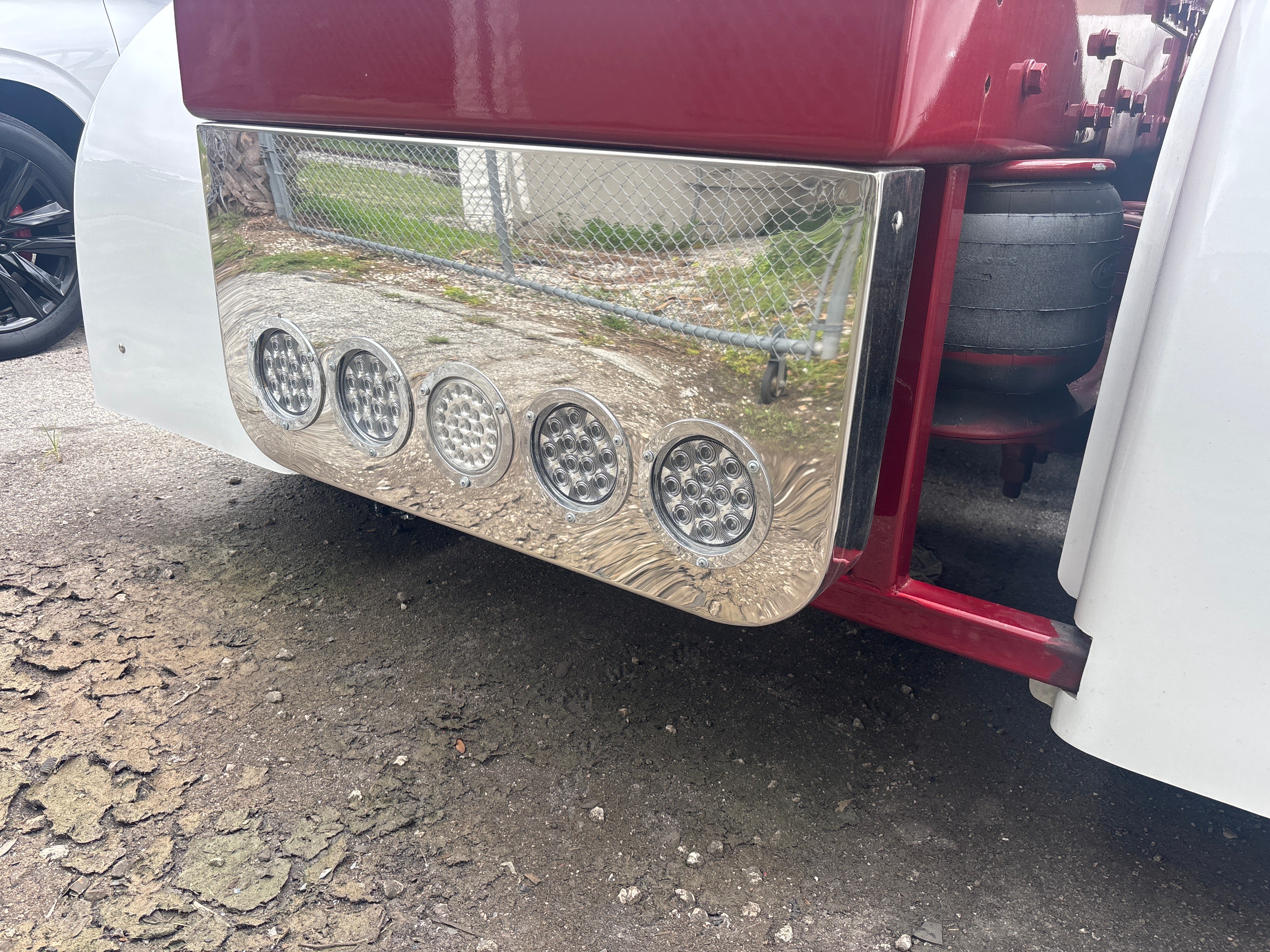 Rear Center Panel 16 Inch RC Style Stainless Steel W/ 5 - 4 Inch On Front And W/ 2 - 4 Inch Light Holes Cutouts On The Back | Universal Fit | Lighs Not Included