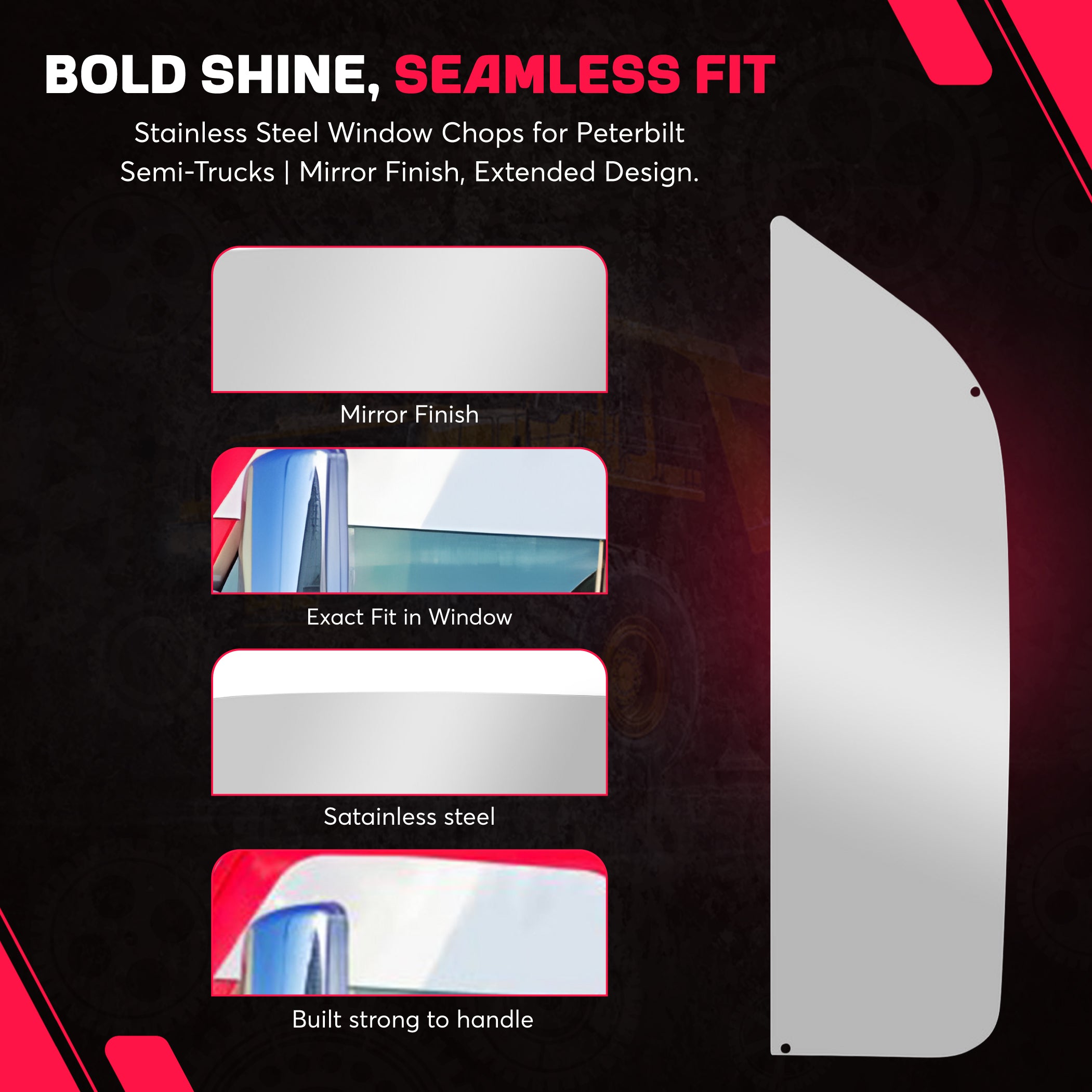 Freightliner Cascadia 10 Inch Chop Top Windows Set Stainless Steel