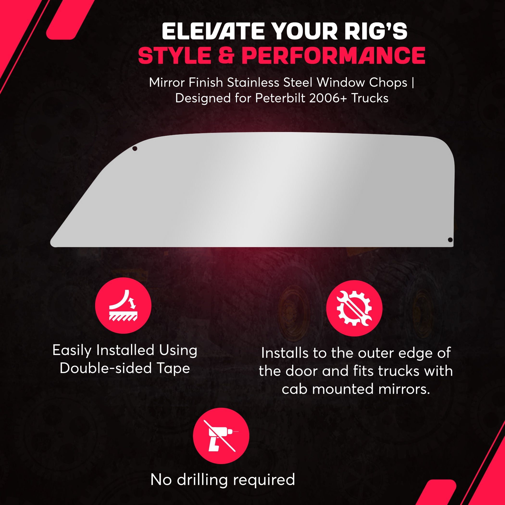 Freightliner Cascadia 10 Inch Chop Top Windows Set Stainless Steel