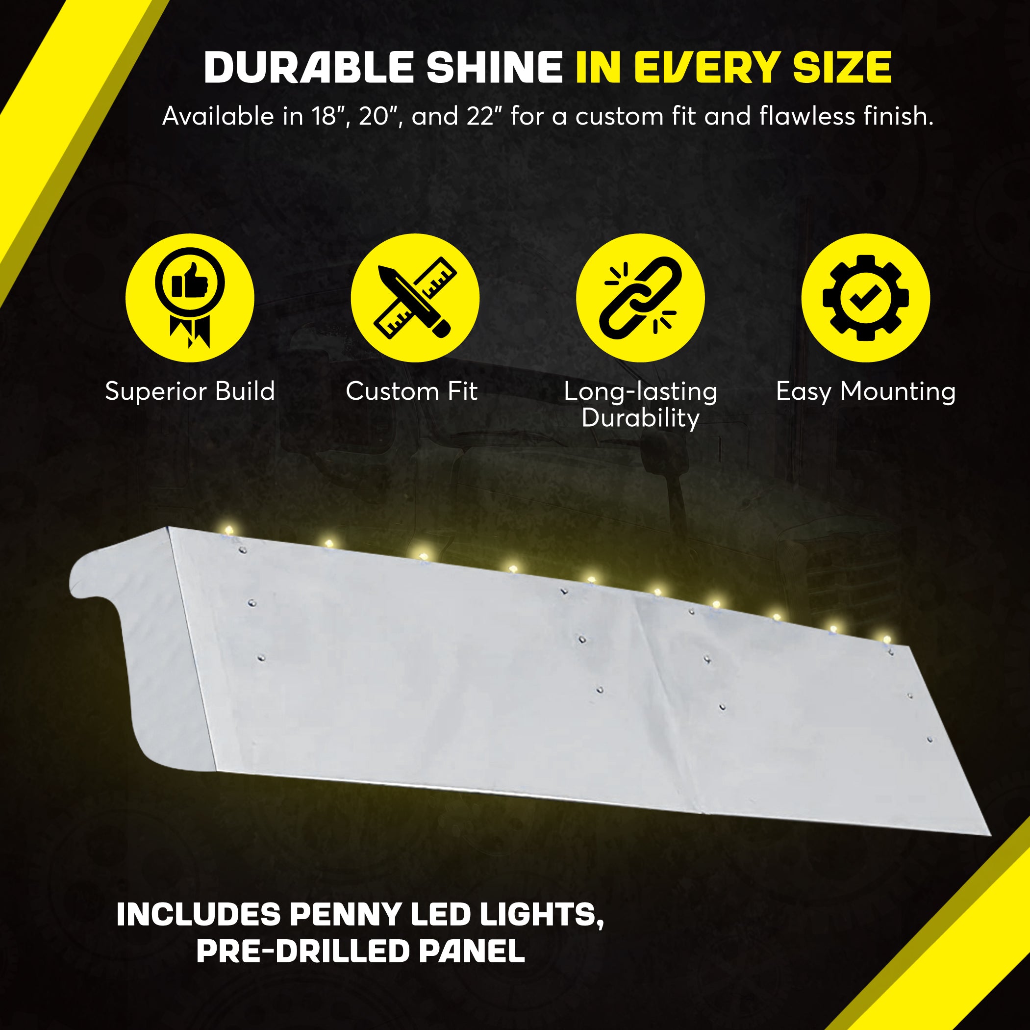 Freightliner Cascadia High Roof Visor Stainless Steel 18, 20 and 22 Inches