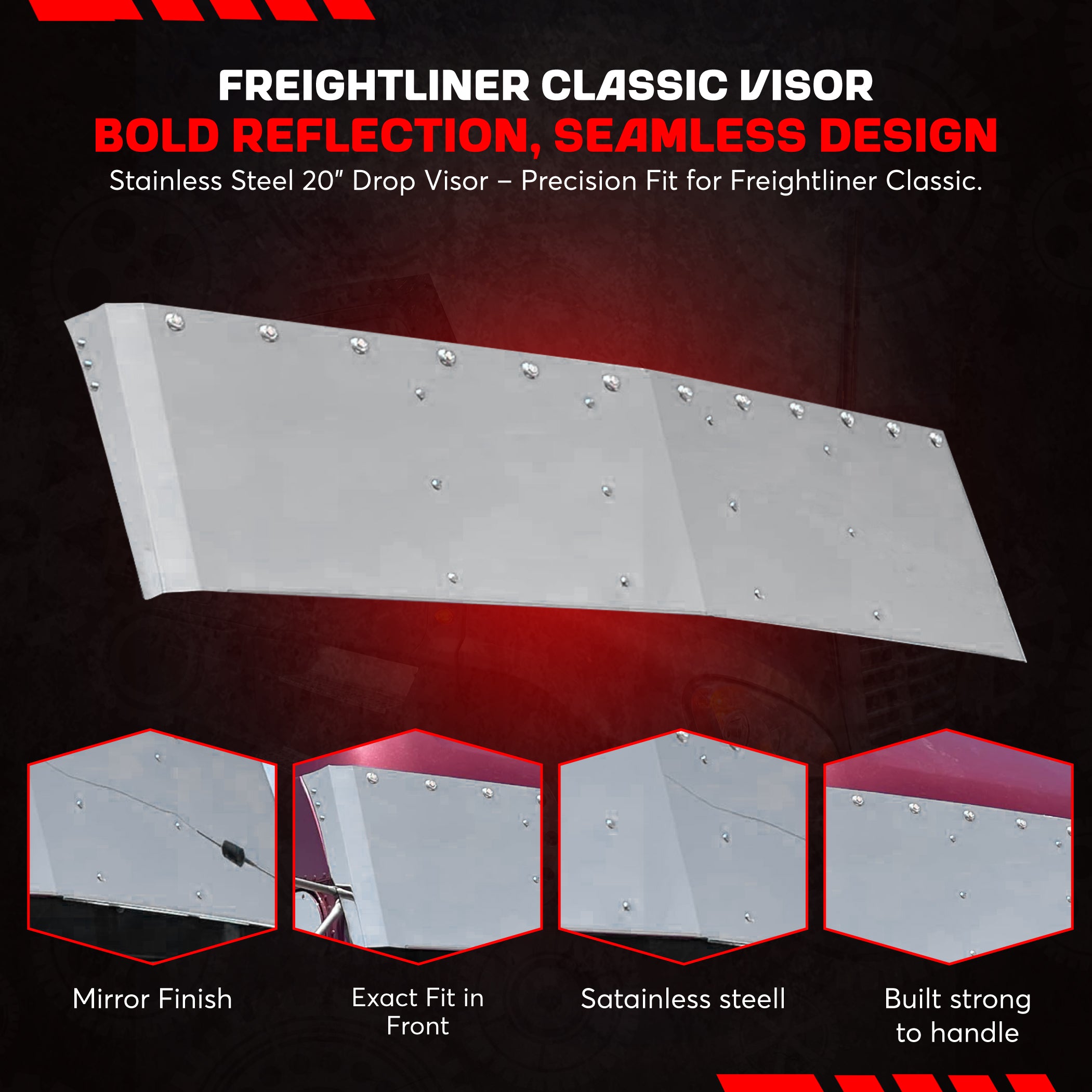 Freightliner Classic Visor 20 inches Stainless Steel