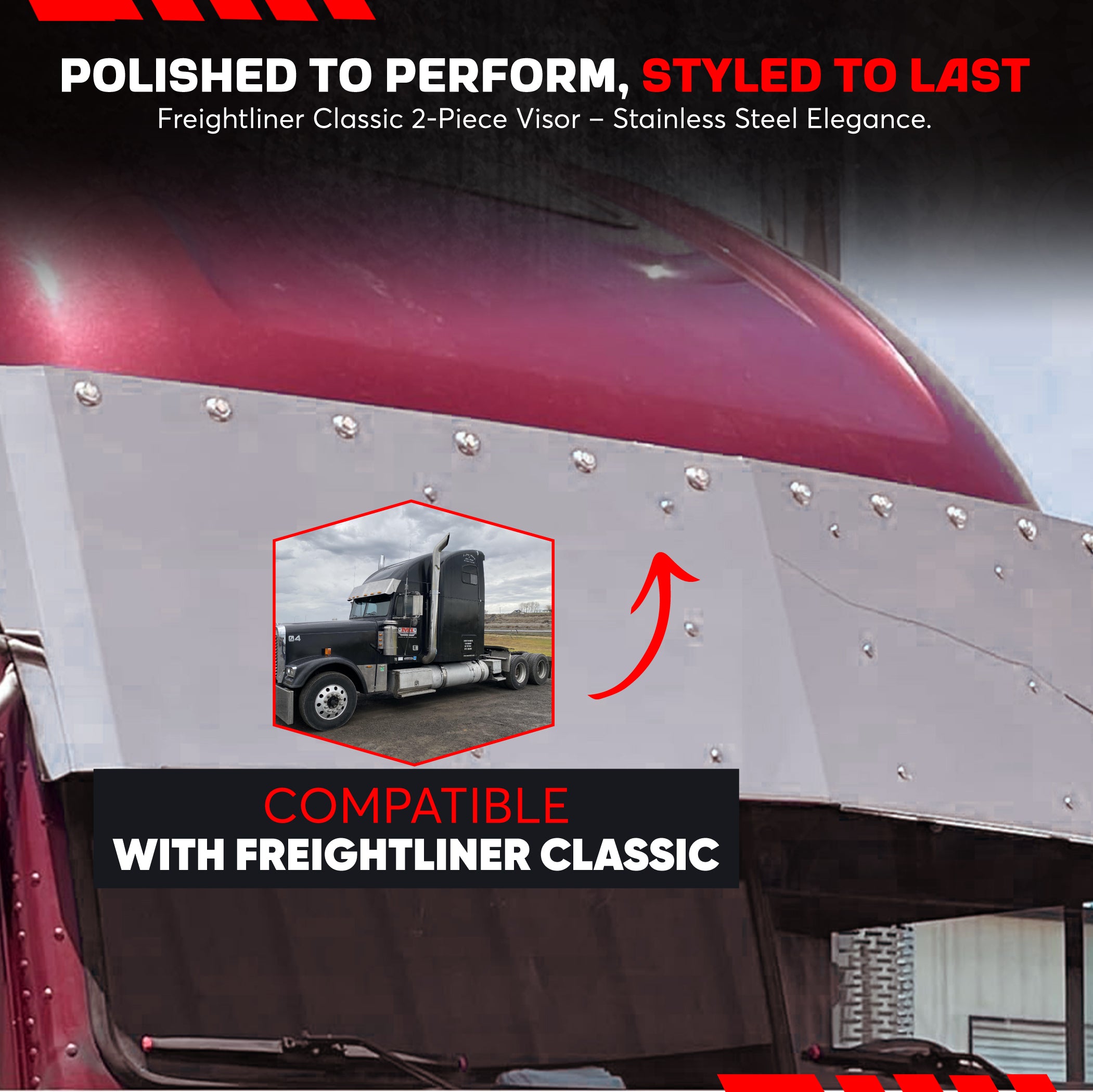 Freightliner Classic Visor 20 inches Stainless Steel