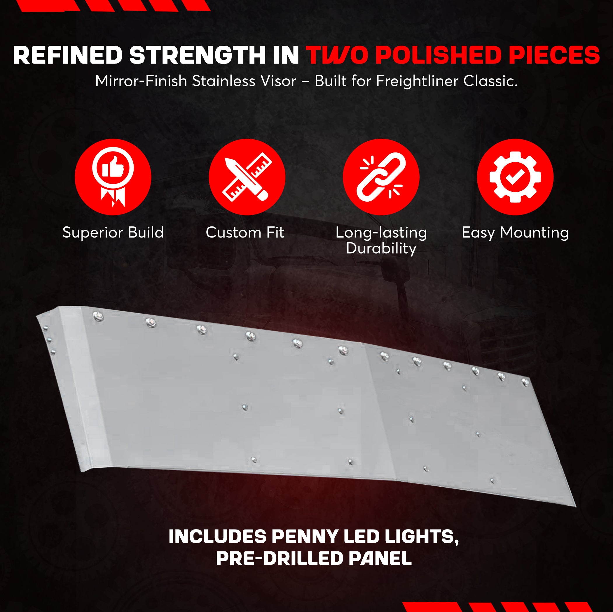 Freightliner Classic Visor 20 inches Stainless Steel