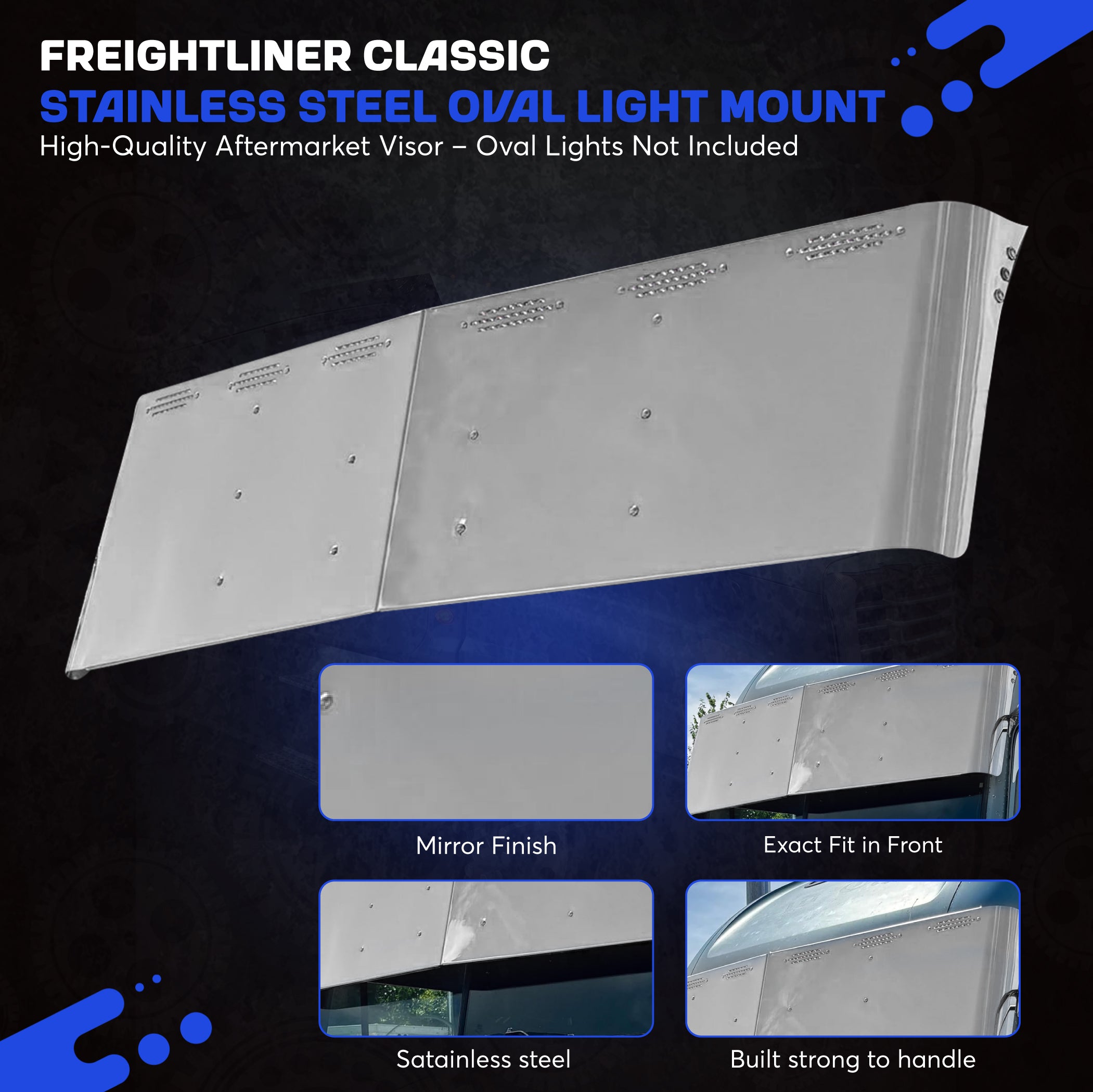 Freightliner Classic Visor Stainless Steel Oval Light Mount | Oval Lights Not Included