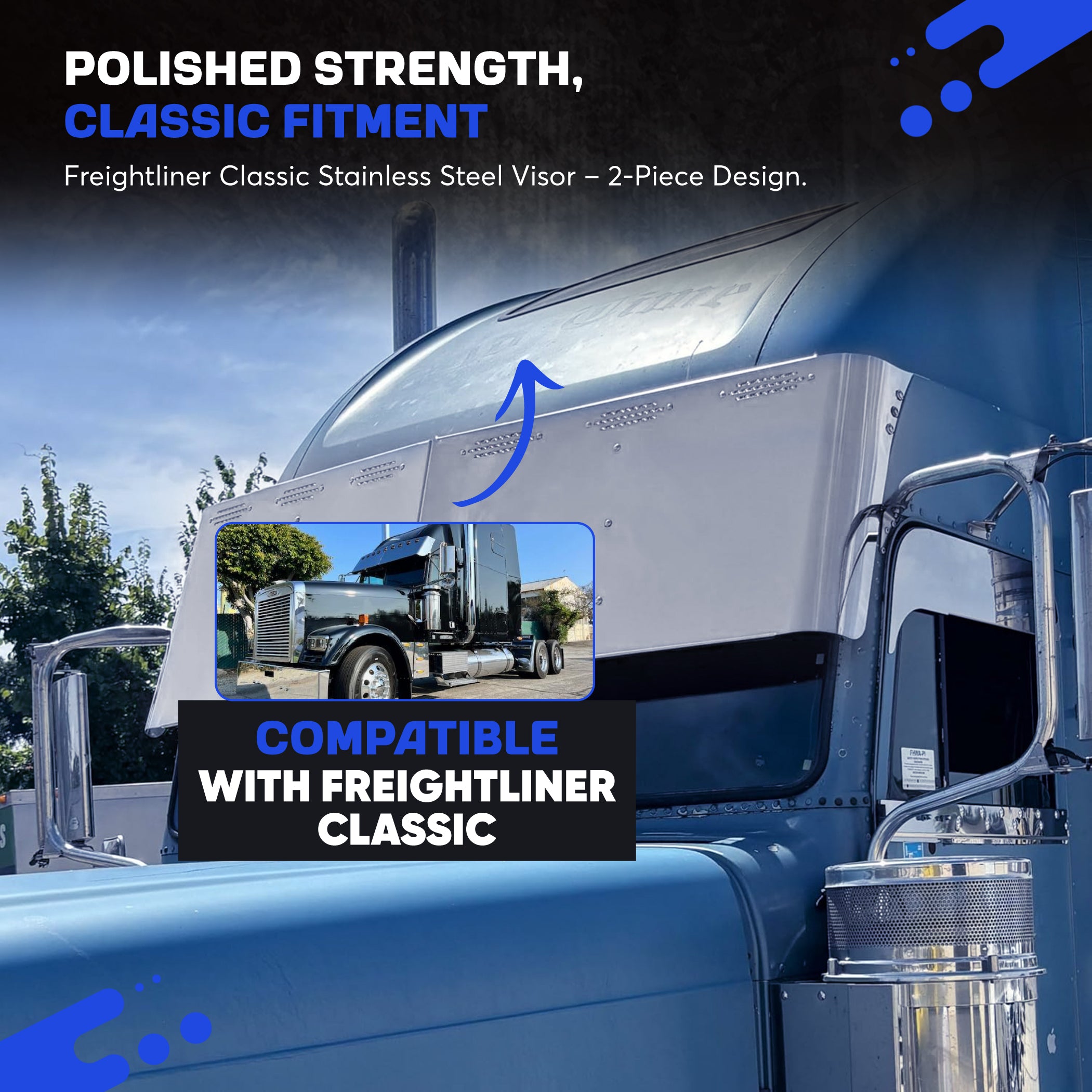 Freightliner Classic Visor Stainless Steel Oval Light Mount | Oval Lights Not Included