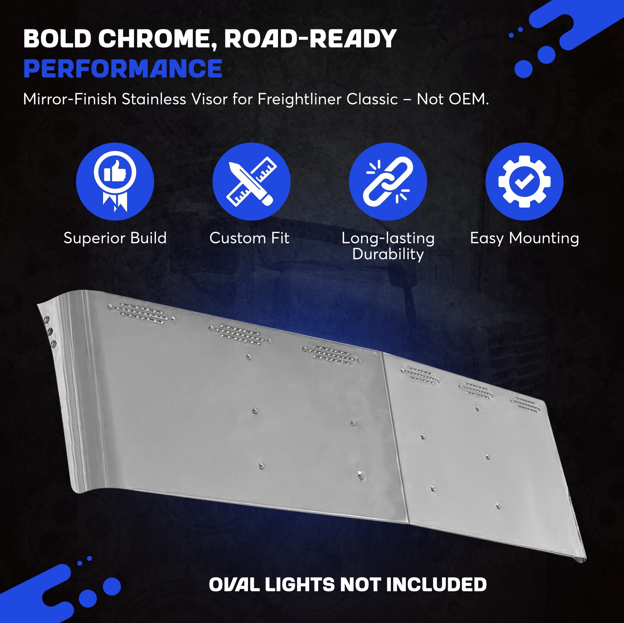 Freightliner Classic Visor Stainless Steel Oval Light Mount | Oval Lights Not Included