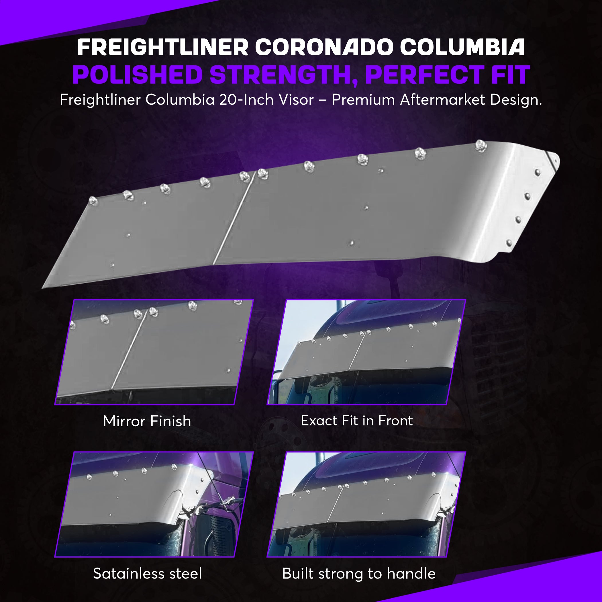 Freightliner Coronado Columbia Visor 20 inches Stainless Steel