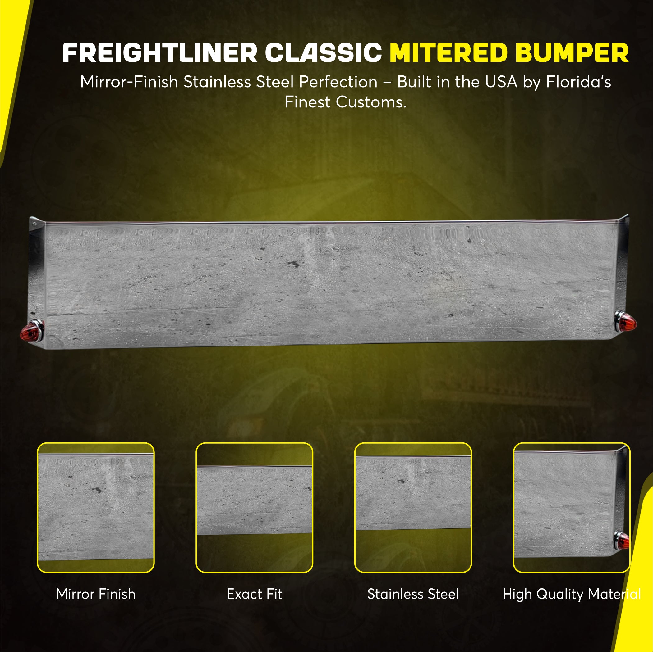 Freightliner Classic Stainless Steel Mitered End Bumper, Blind Mount & Mounting Plates By Floridas Finest Customs Works, Mirror Finish Made In USA