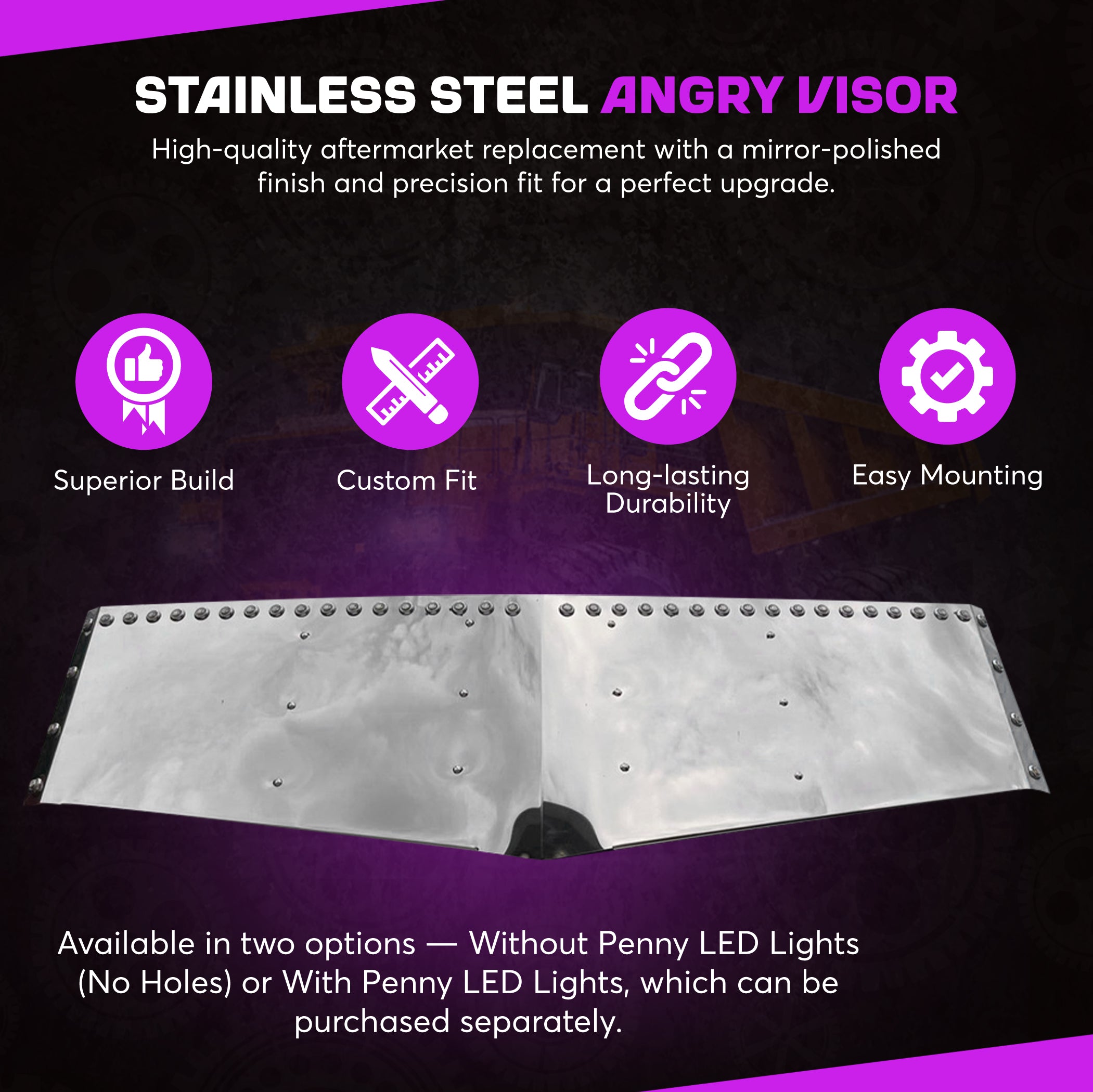 Freightliner Classic Visor 16 inches Angry Stainless Steel