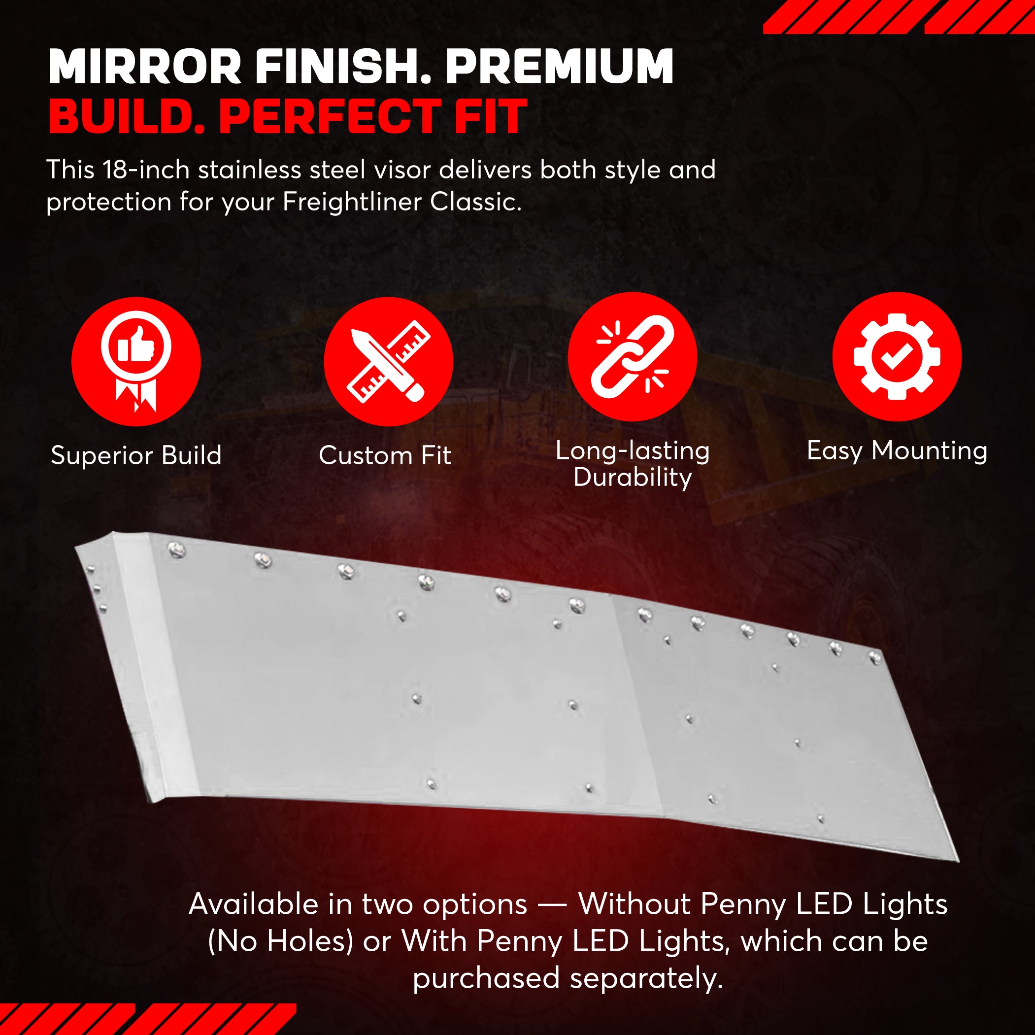 Freightliner Classic Visor 18 inches Stainless Steel