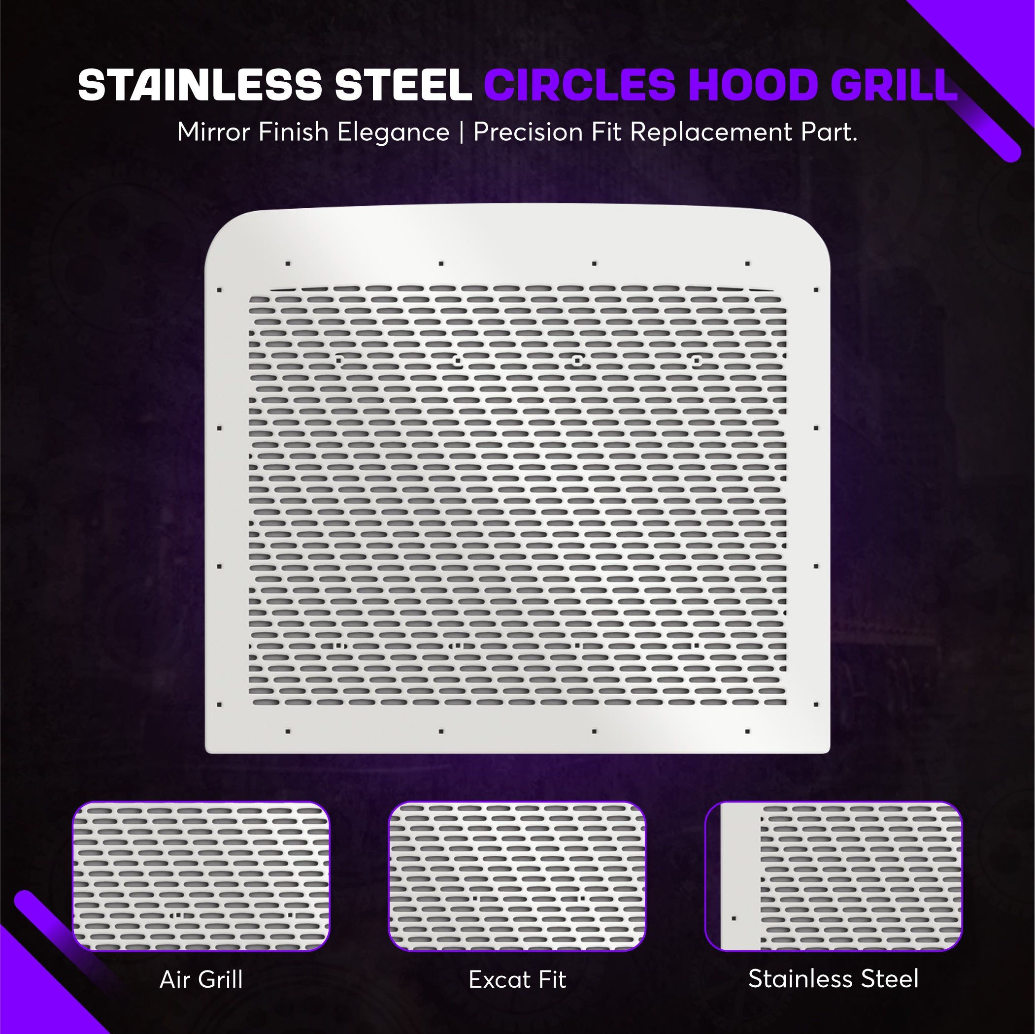 Freightliner Classic, XL, FLD Stainless Steel Logo Holes Hood Grill