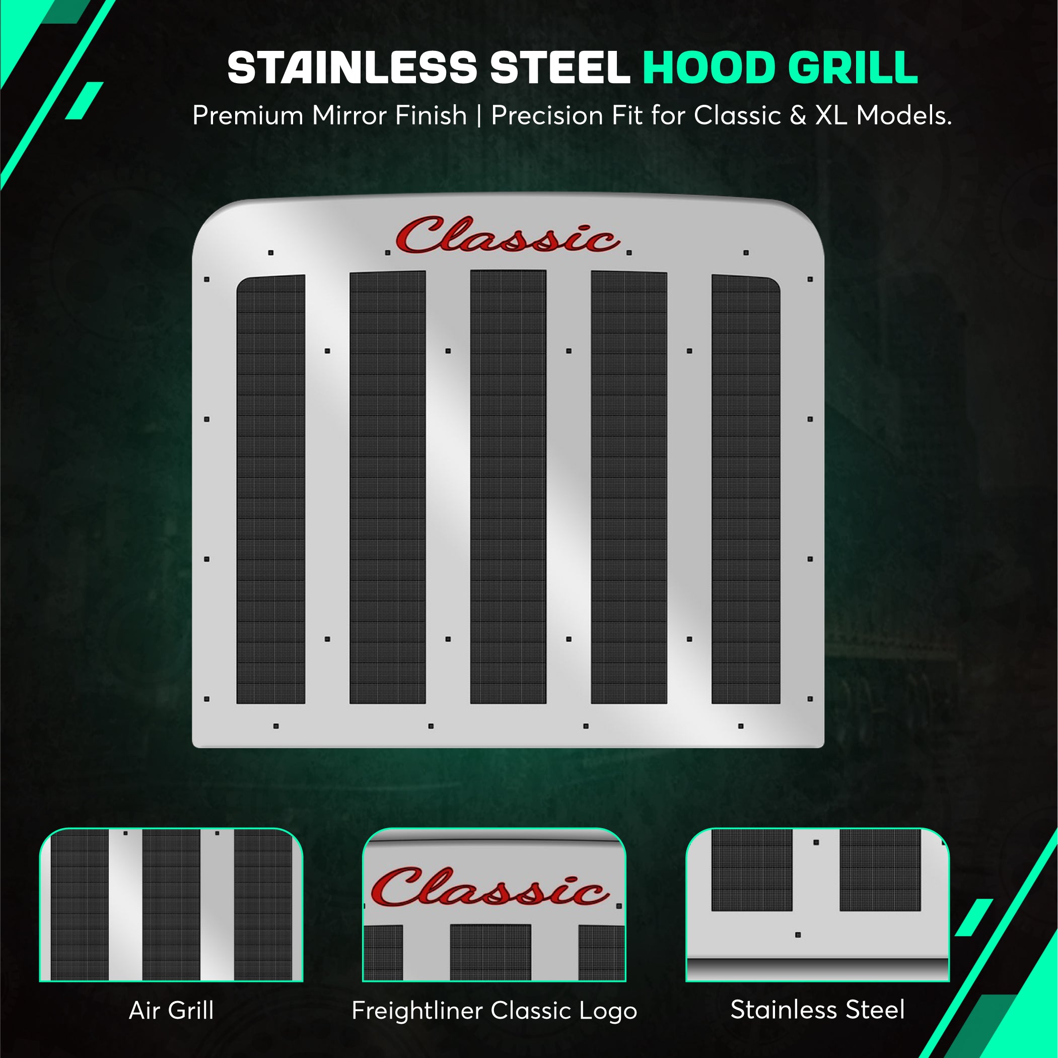 Freightliner Classic, XL Stainless Steel Classic Hood Grill