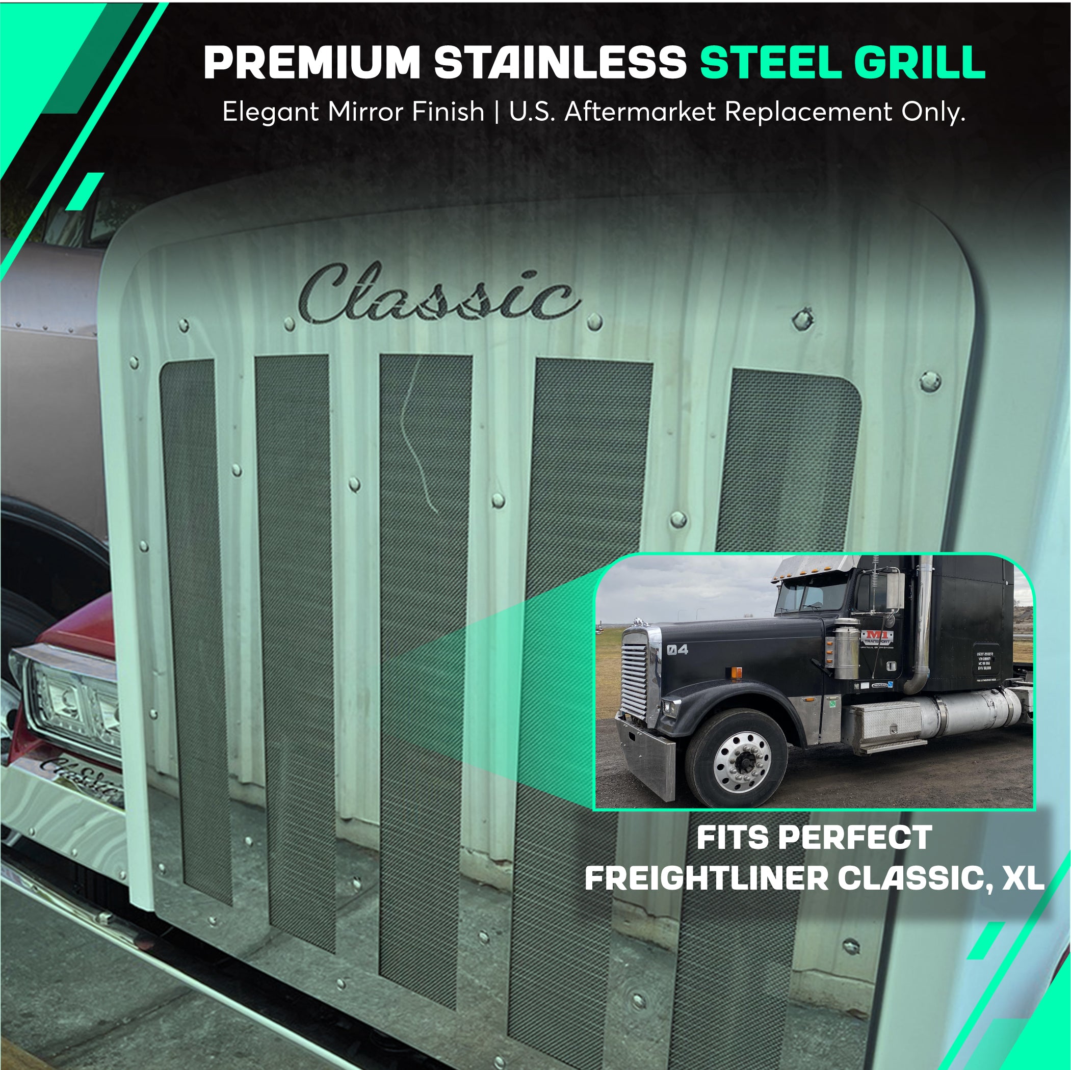Freightliner Classic, XL Stainless Steel Classic Hood Grill