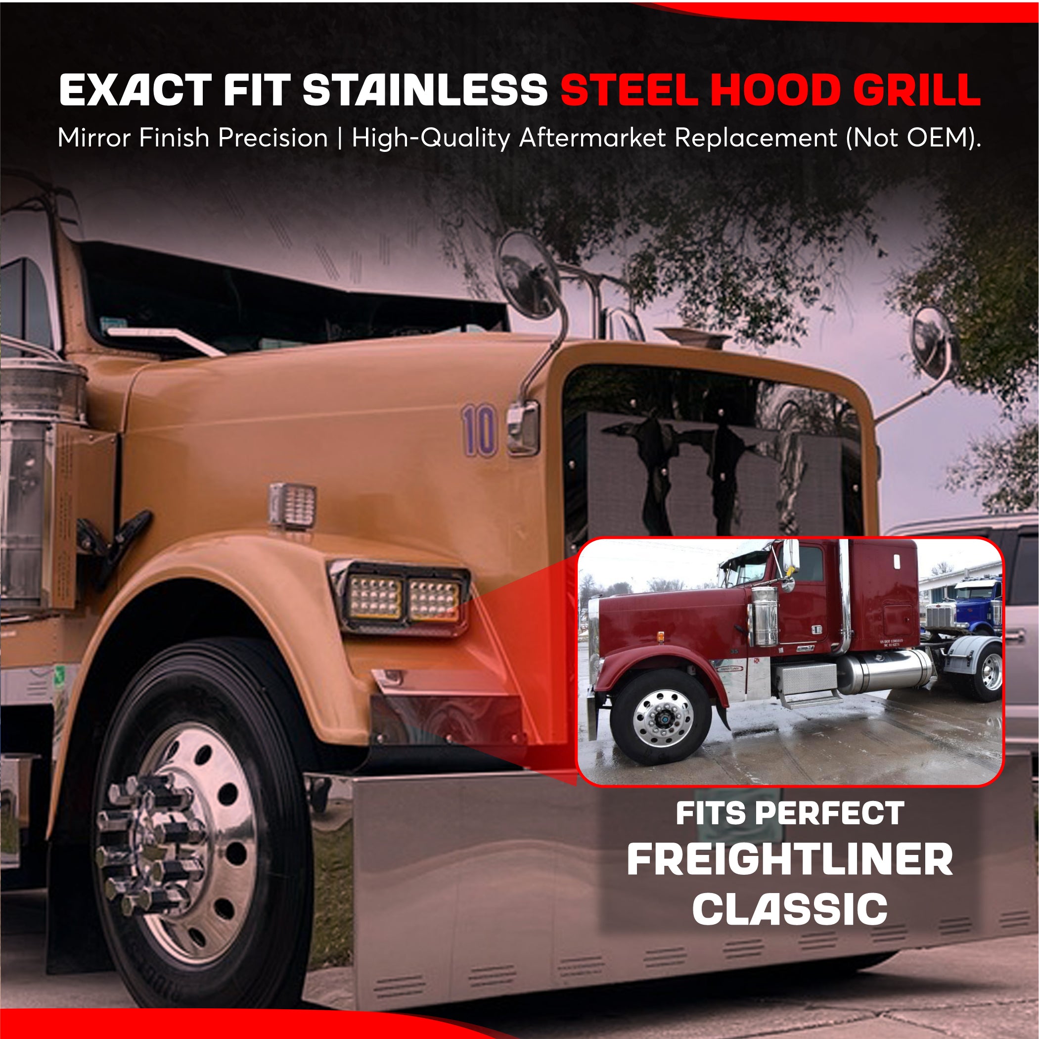 Freightliner Classic, XL Stainless Steel Monster Hood Grill