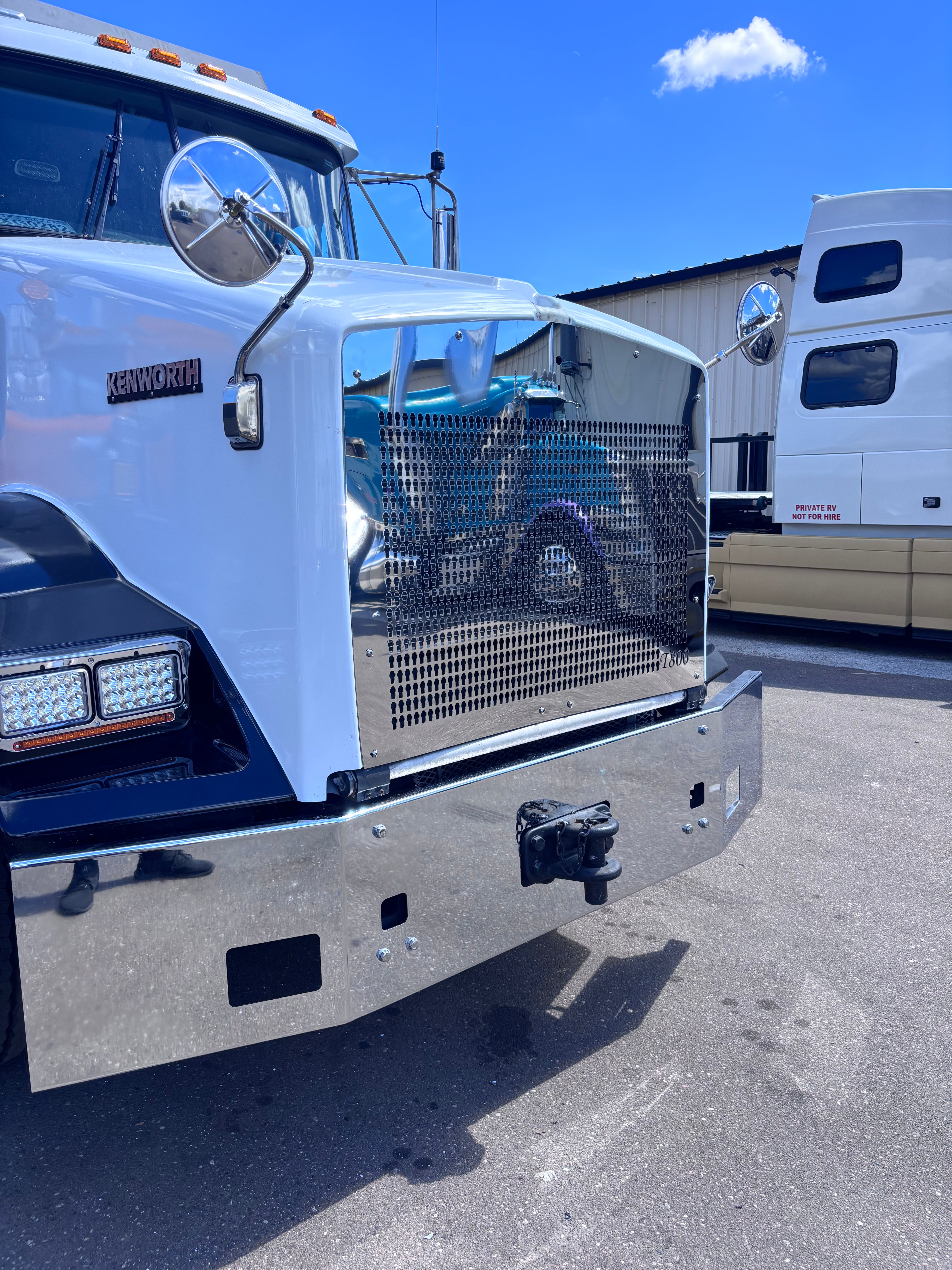 Laser Cut Stainless Steel Extended Hood Grill compatible with Kenworth t800