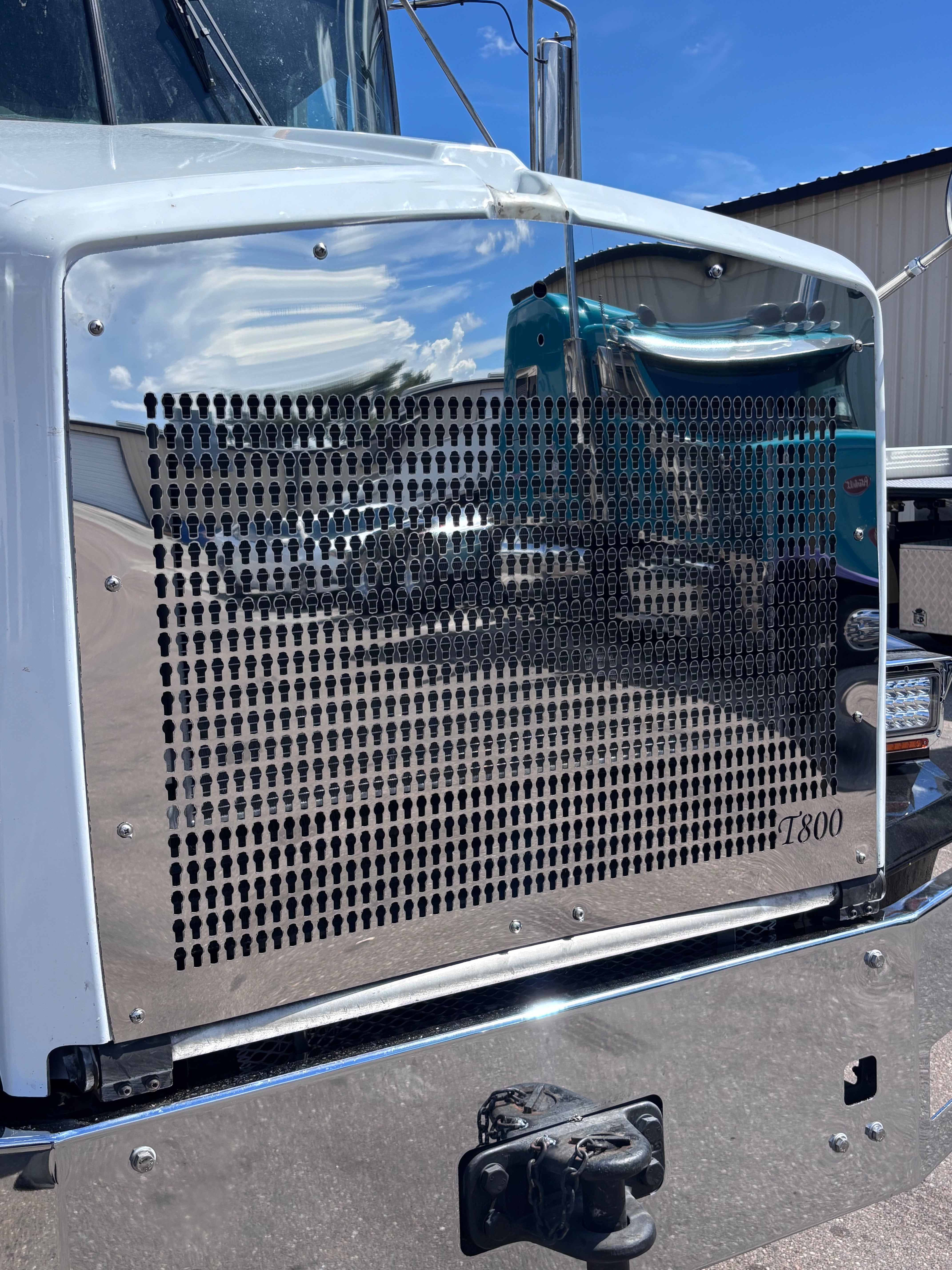 Laser Cut Stainless Steel Extended Hood Grill compatible with Kenworth t800