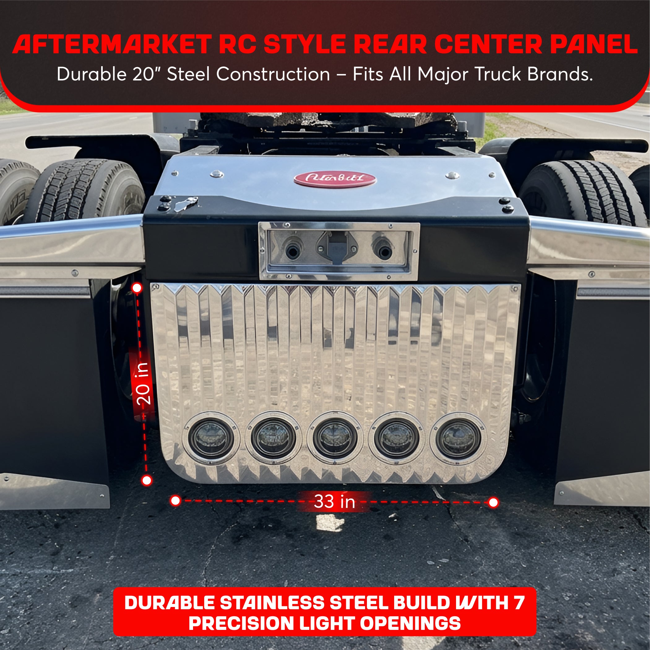 Rear Center Panel 20 Inch RC Style Stainless Steel ss style W/ 5 Inch On Front And W/ 2 - 4 Inch Light Holes Cutouts On The Back | Universal Fit | Lighs Not Included