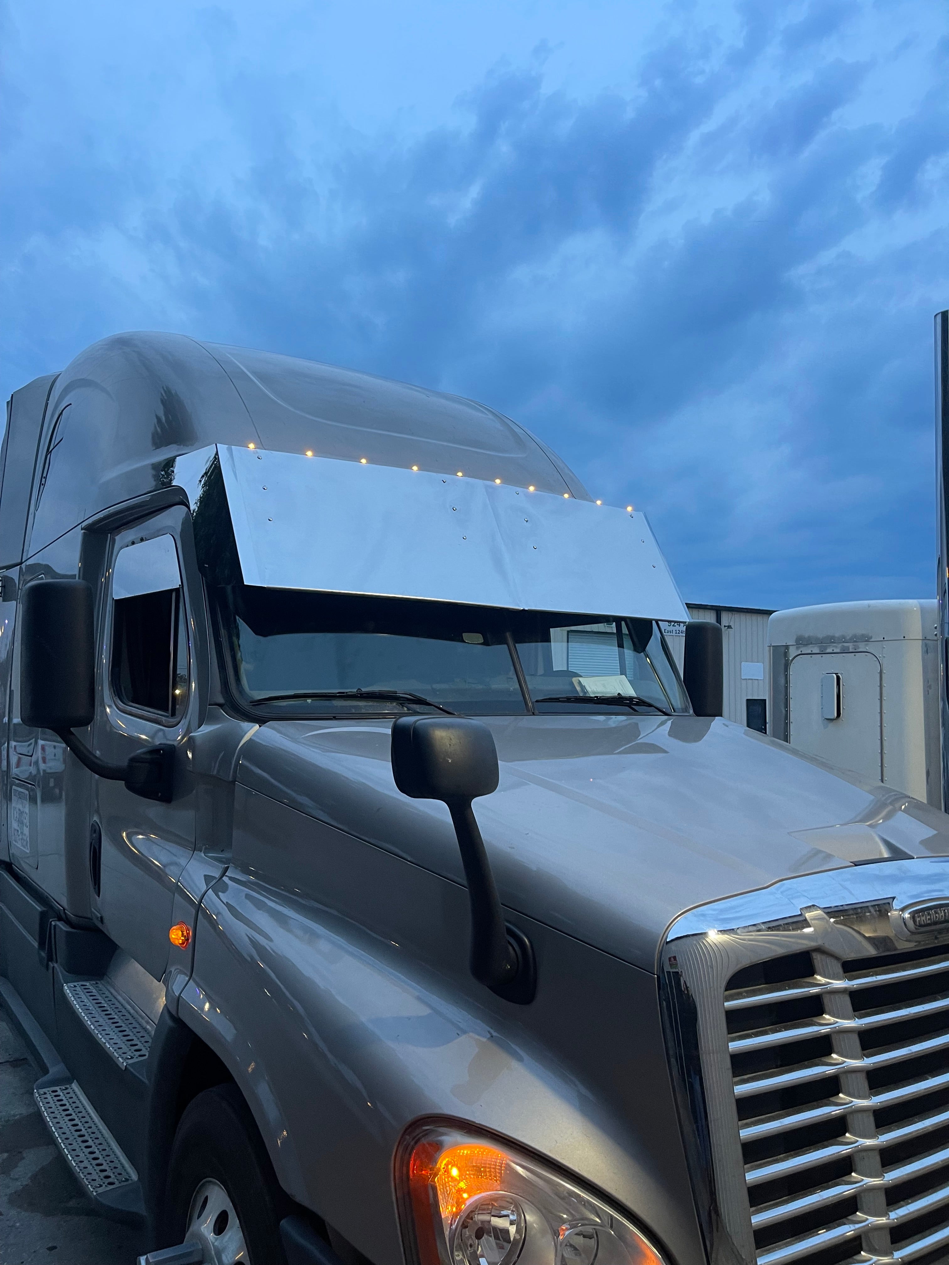 Freightliner Cascadia High Roof Visor Stainless Steel 18, 20 and 22 Inches