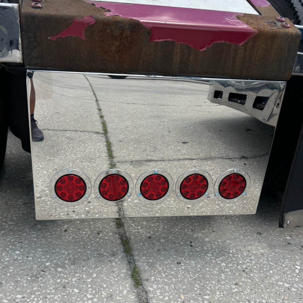 Rear Center Panel 20 Inch SQ Style Stainless Steel W/ 4 - 4 Inch 5 - 2 Inch On Front And W/ 2-4 Inch Light Holes Cutouts On The Back | Universal Fit | Lighs Not Includedront And W