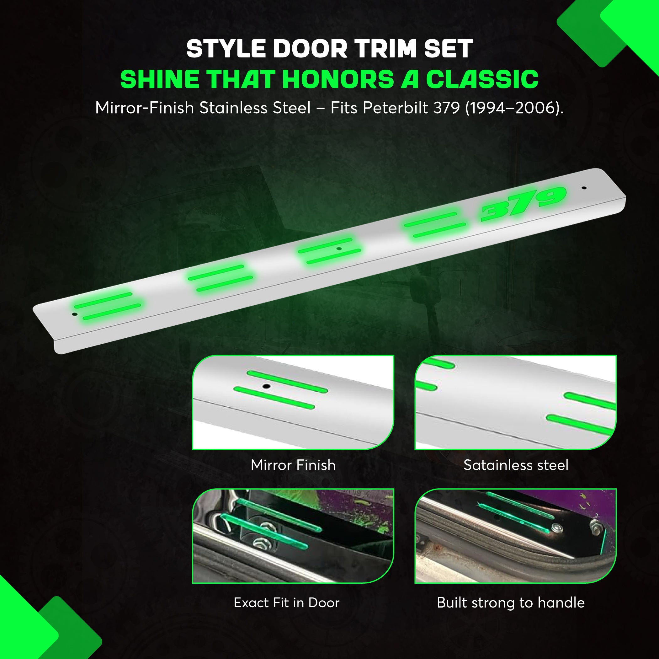 Peterbilt 379 1994-2006 Lighted Peterbilt Style Door Trim Set 3 Inches