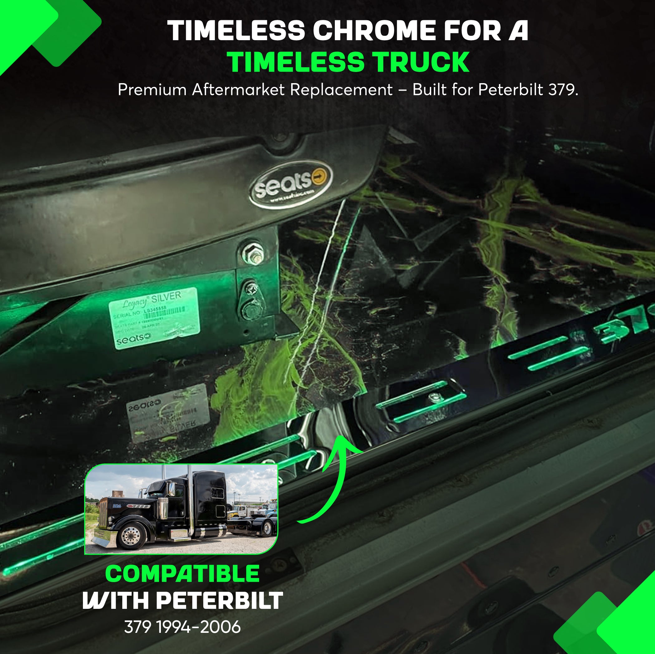 Peterbilt 379 1994-2006 Lighted Peterbilt Style Door Trim Set 3 Inches