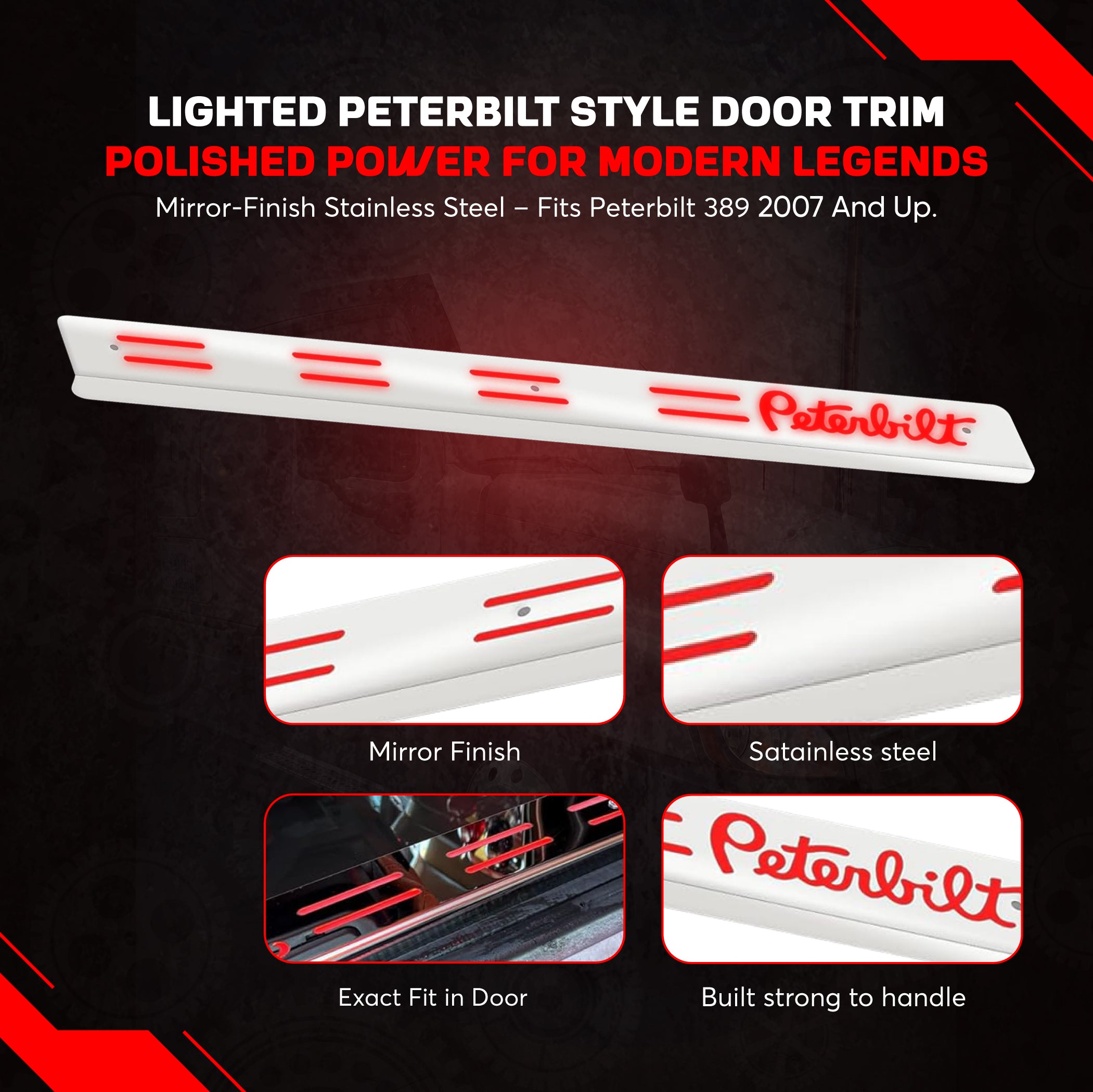 Peterbilt 389 2007 And Up Lighted Peterbilt Style Door Trim Set 3 Inches