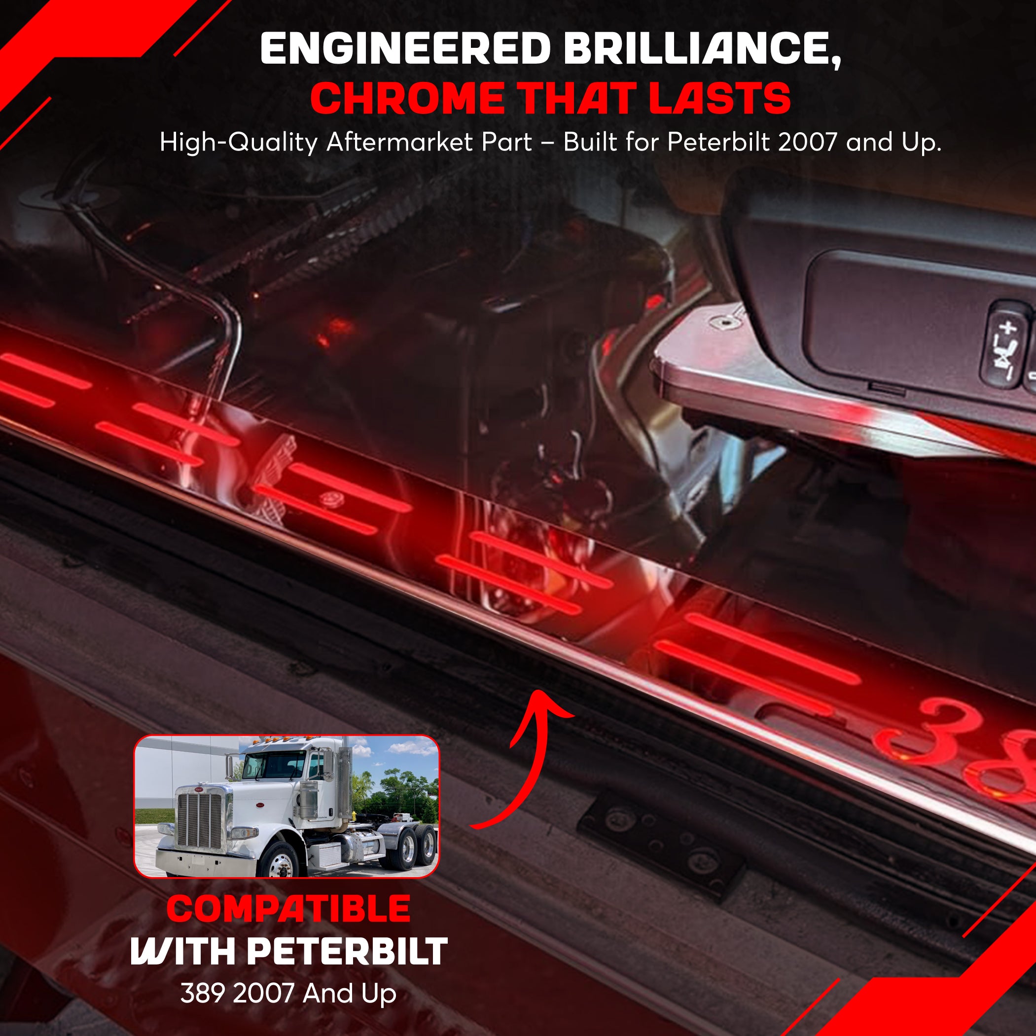 Peterbilt 389 2007 And Up Lighted Peterbilt Style Door Trim Set 3 Inches