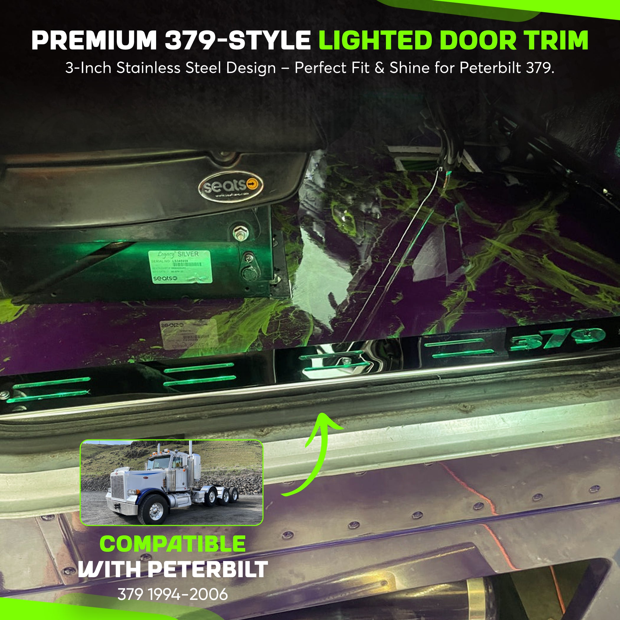 Peterbilt 379 1994-2006 Lighted 379 Style Door Trim Set 3 Inches