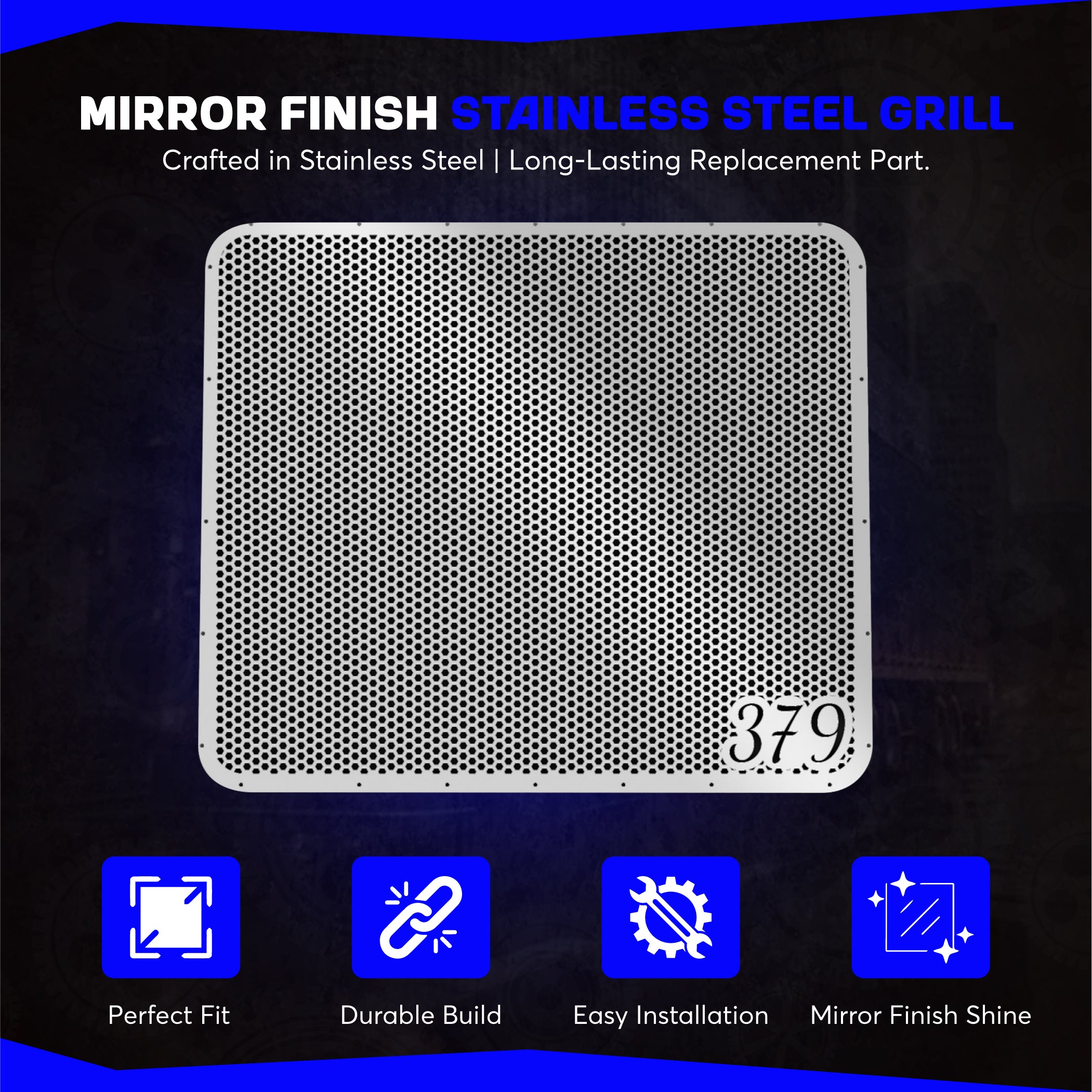 Peterbilt 379 Stainless Steel Hex Hood Grill