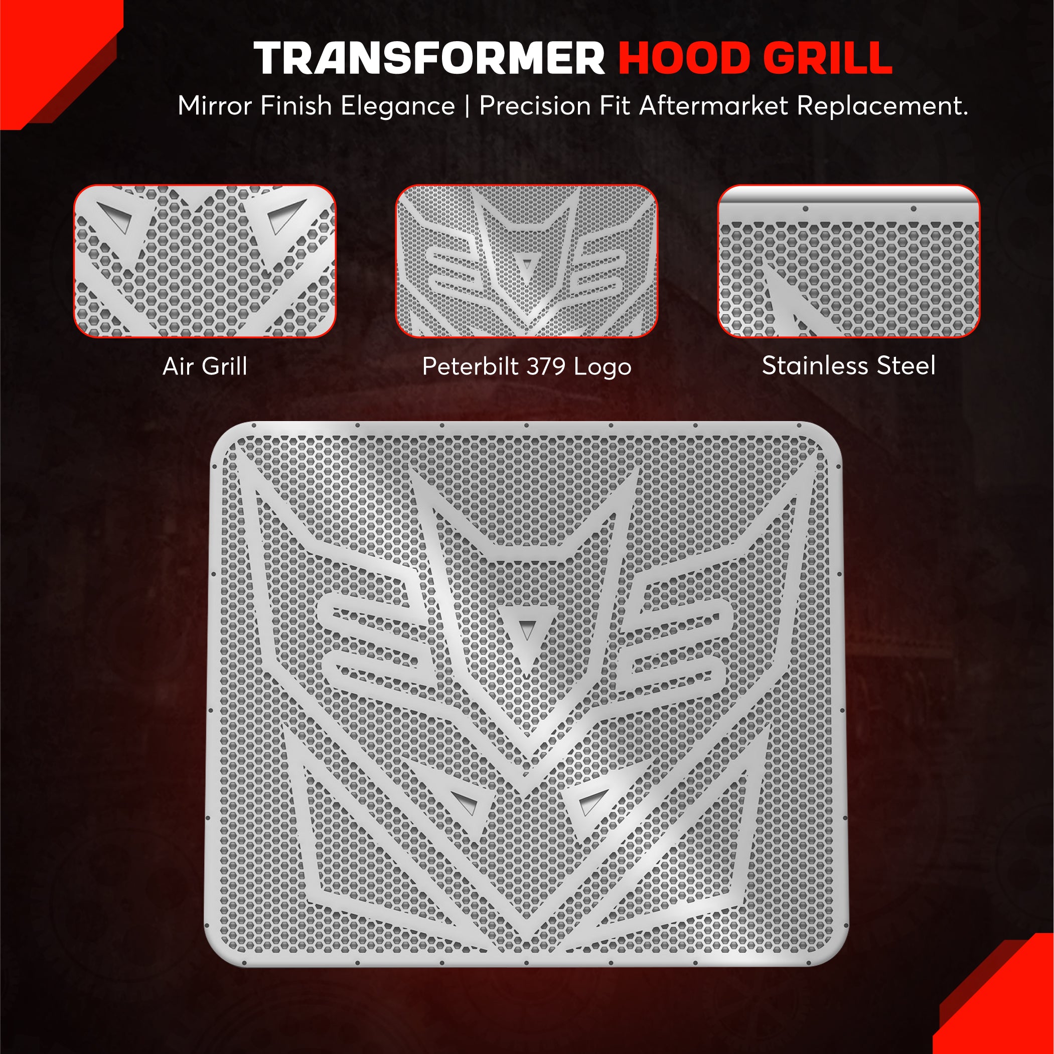 Peterbilt 379 Stainless Steel Transformer Hood Grill