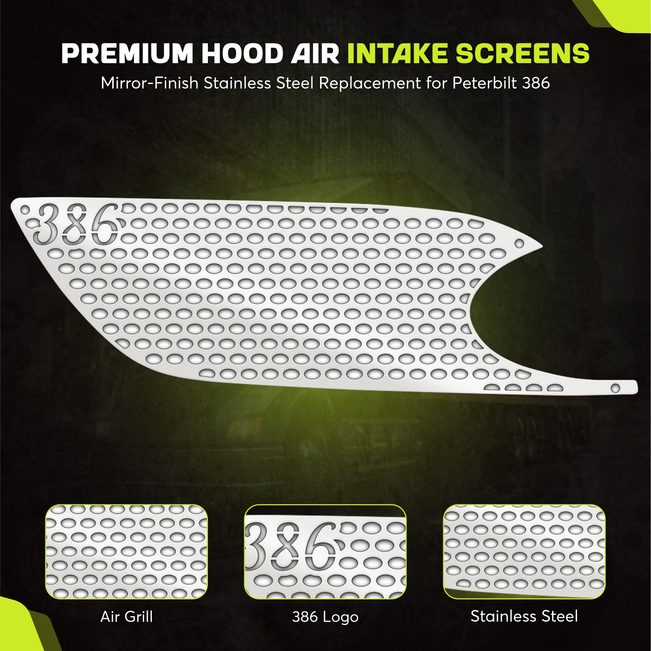 Peterbilt 386 Hood Replacement Air Intake Screens Set