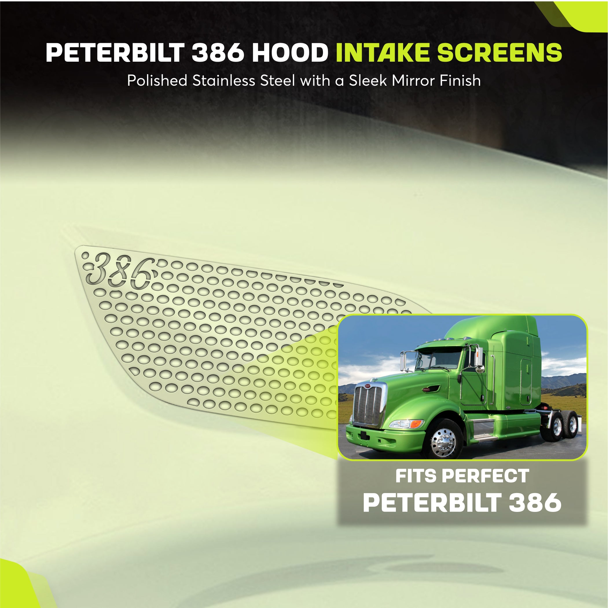Peterbilt 386 Hood Replacement Air Intake Screens Set