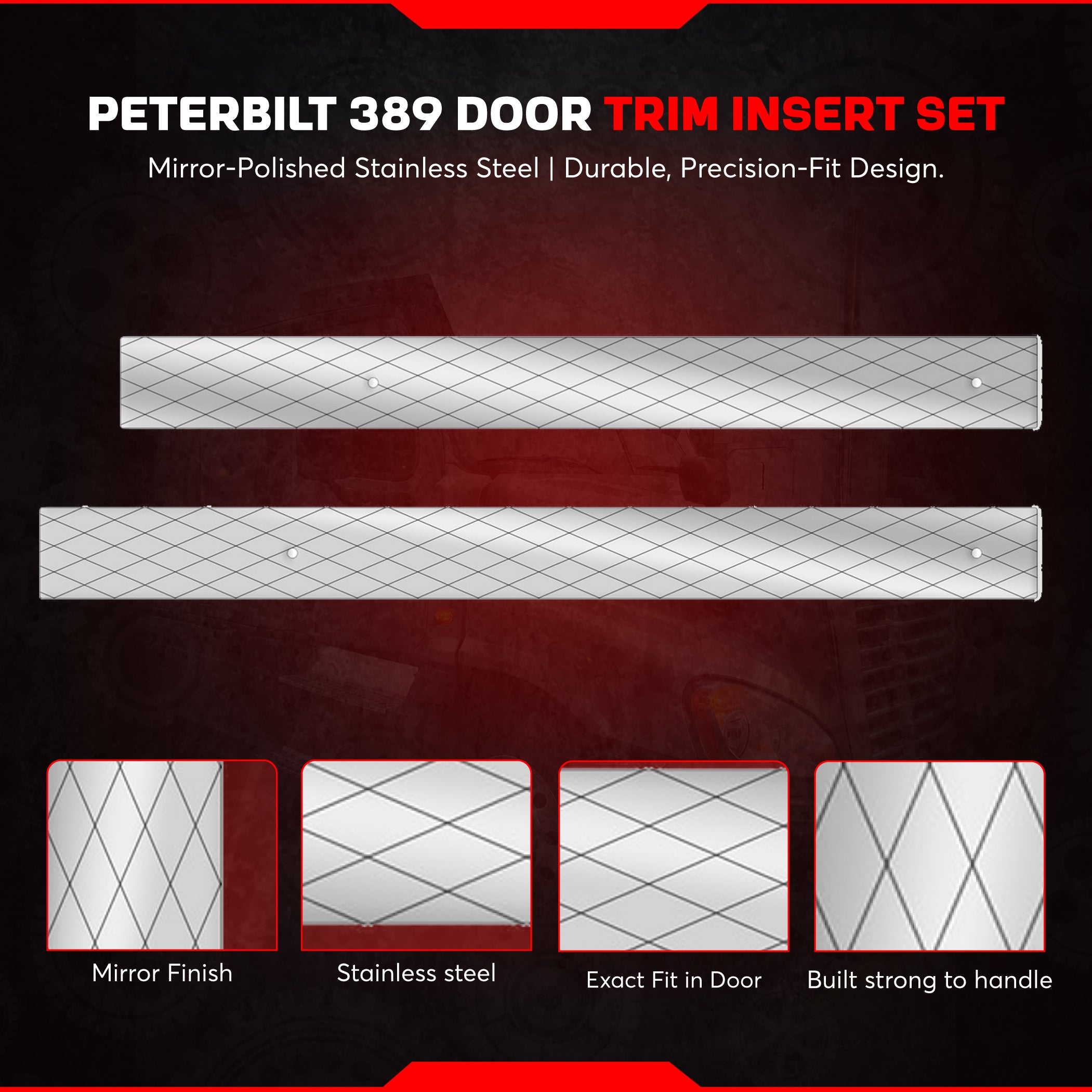 Peterbilt 389 2007 And Up Door Trim Stainless Steel Insert Set