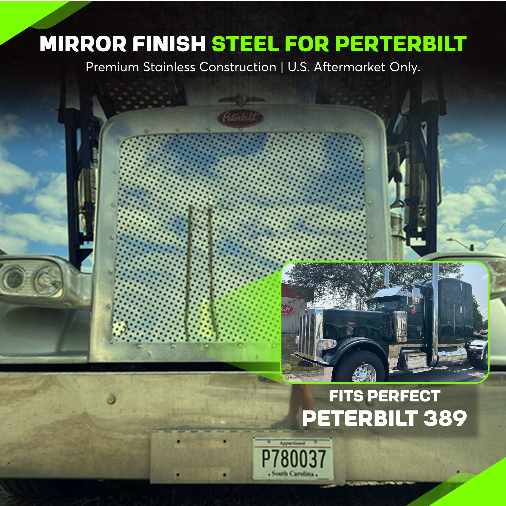 Peterbilt 389 Stainless Steel Circles Style Hood Grill