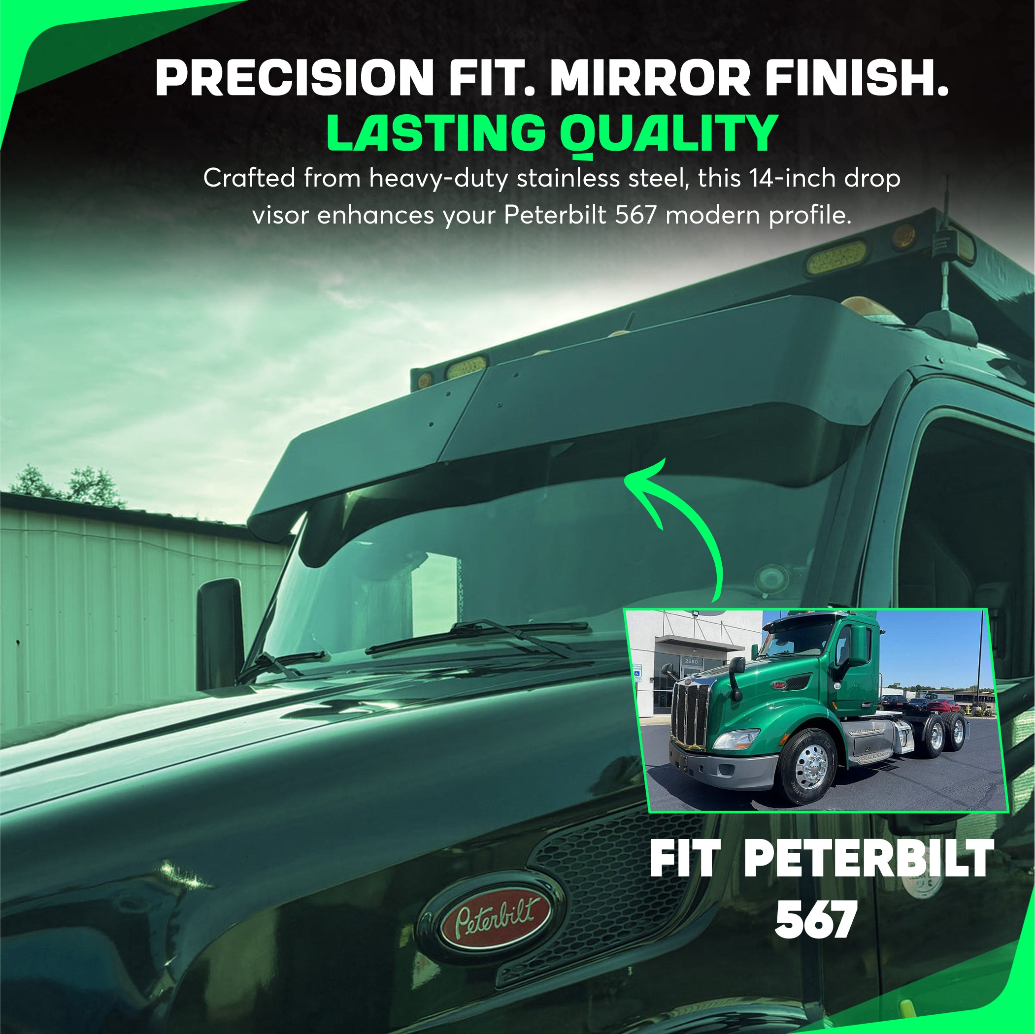 Peterbilt 567 day cab visor 12 inches