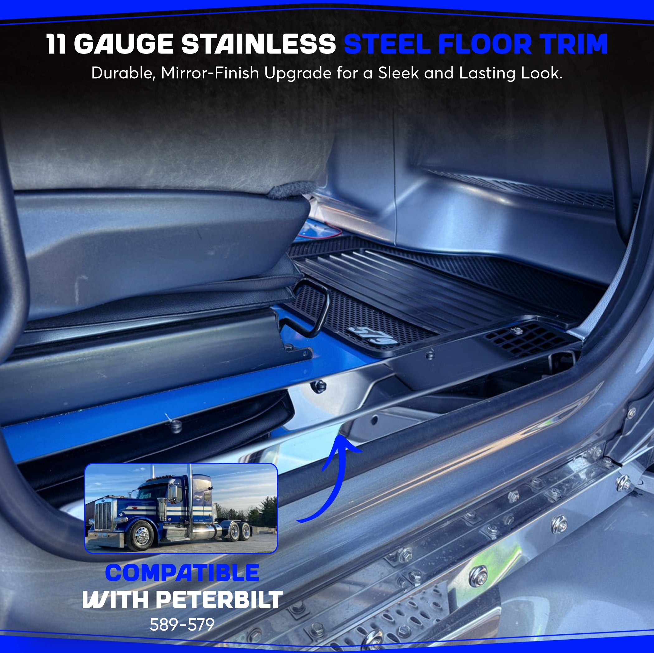 Peterbilt 589-579 floor trim stainless steel