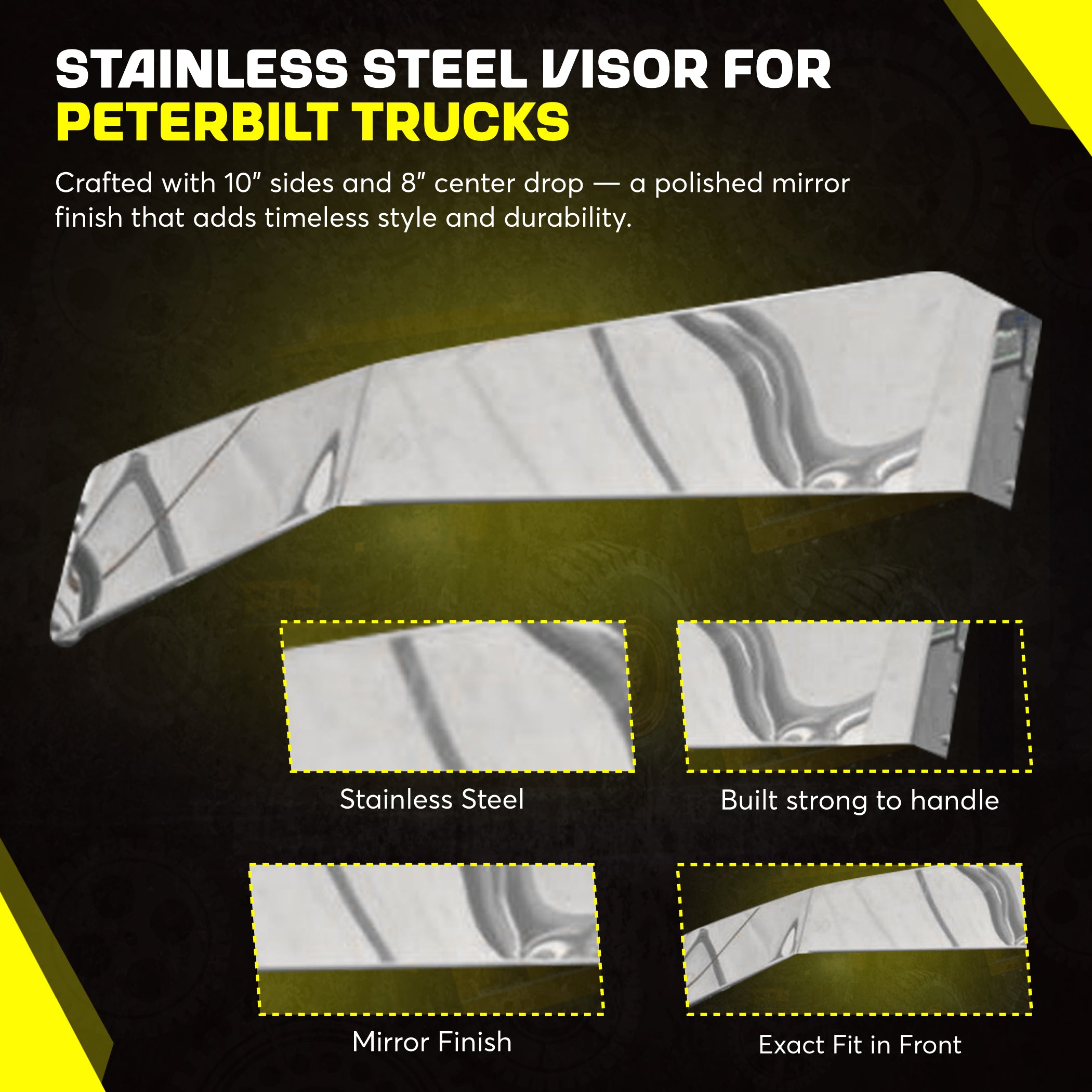 Peterbilt Visor 10 inch for 379 389 388 386 1995 and Up