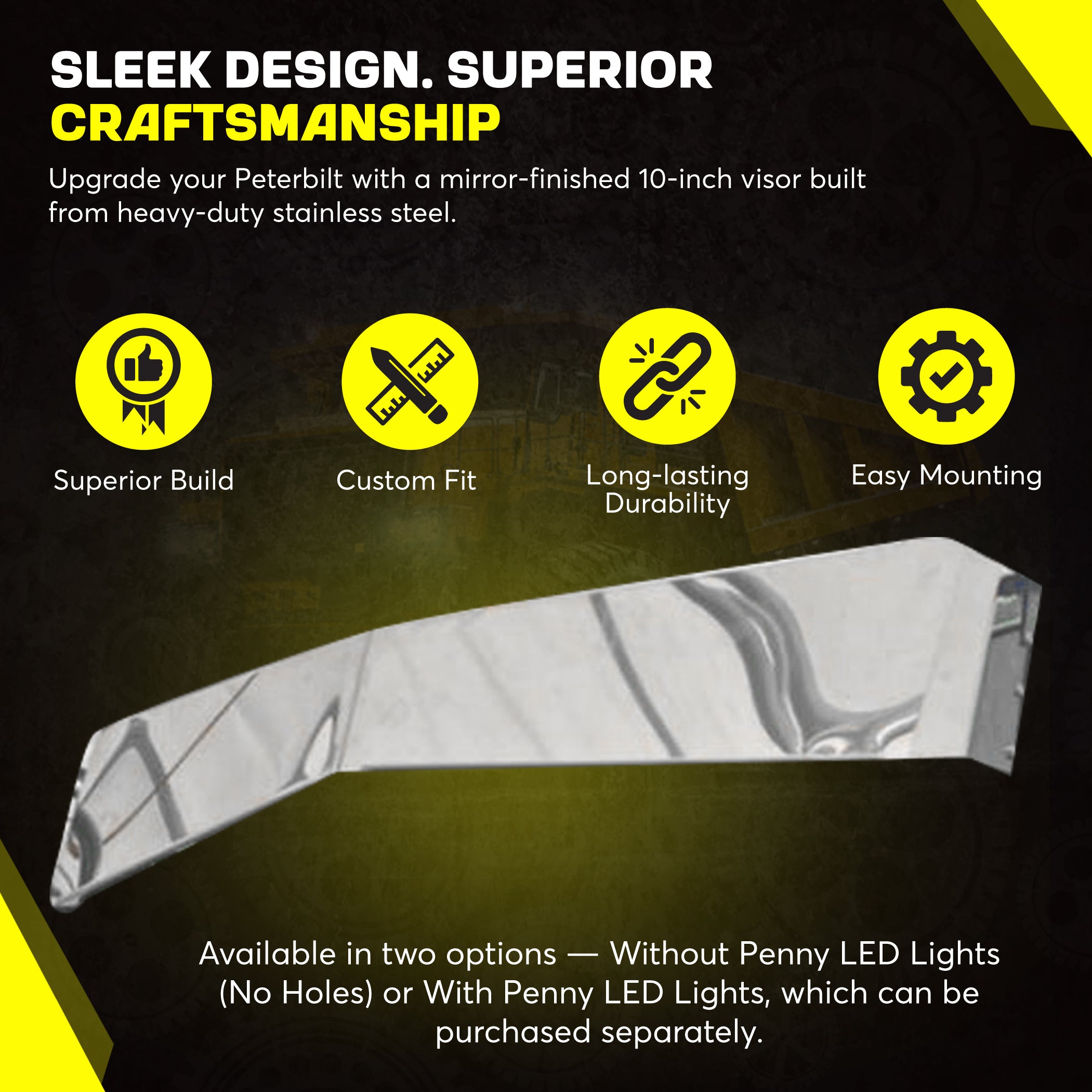 Peterbilt Visor 10 inch for 379 389 388 386 1995 and Up