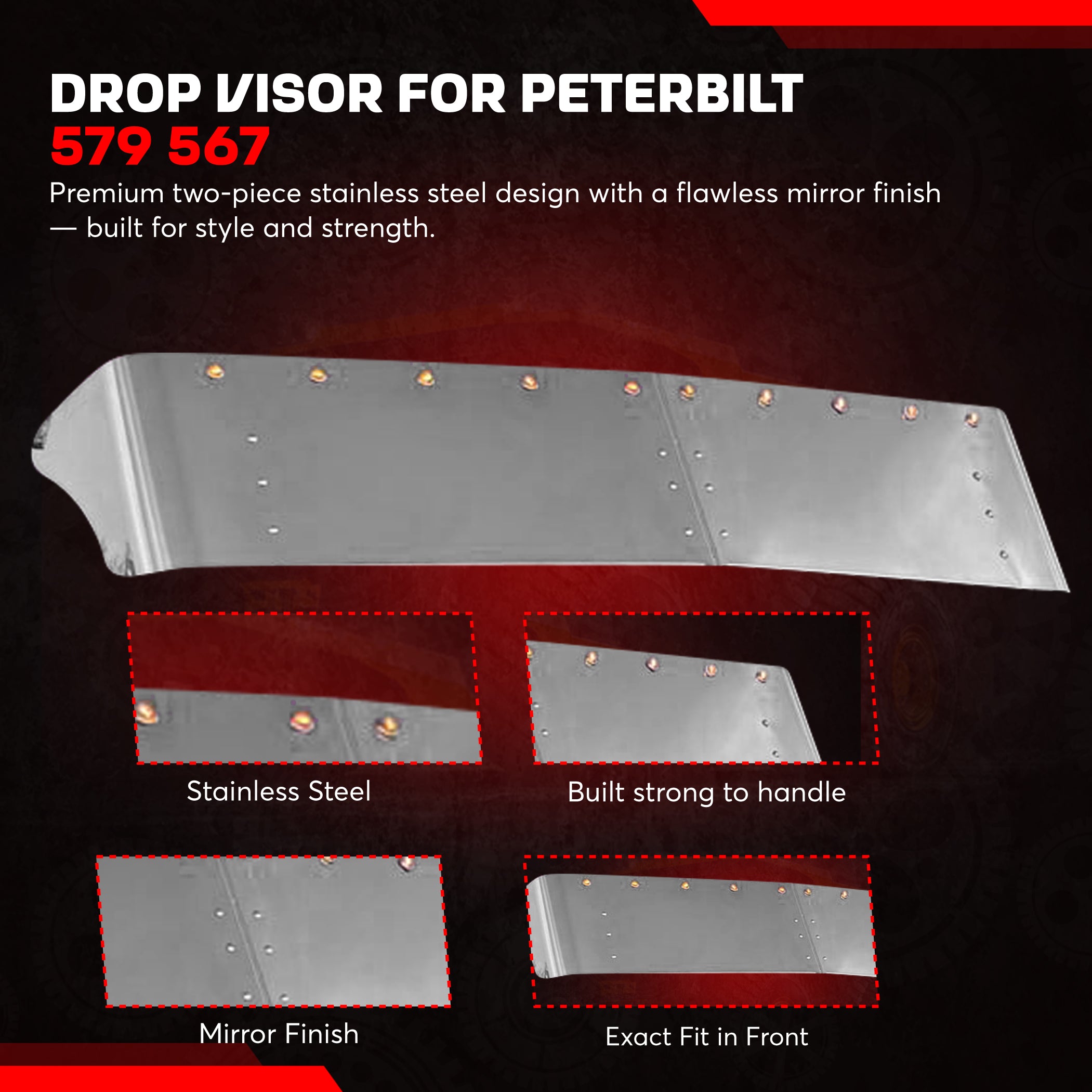 Peterbilt Visor 16 inch Straight peterbilt 579 567