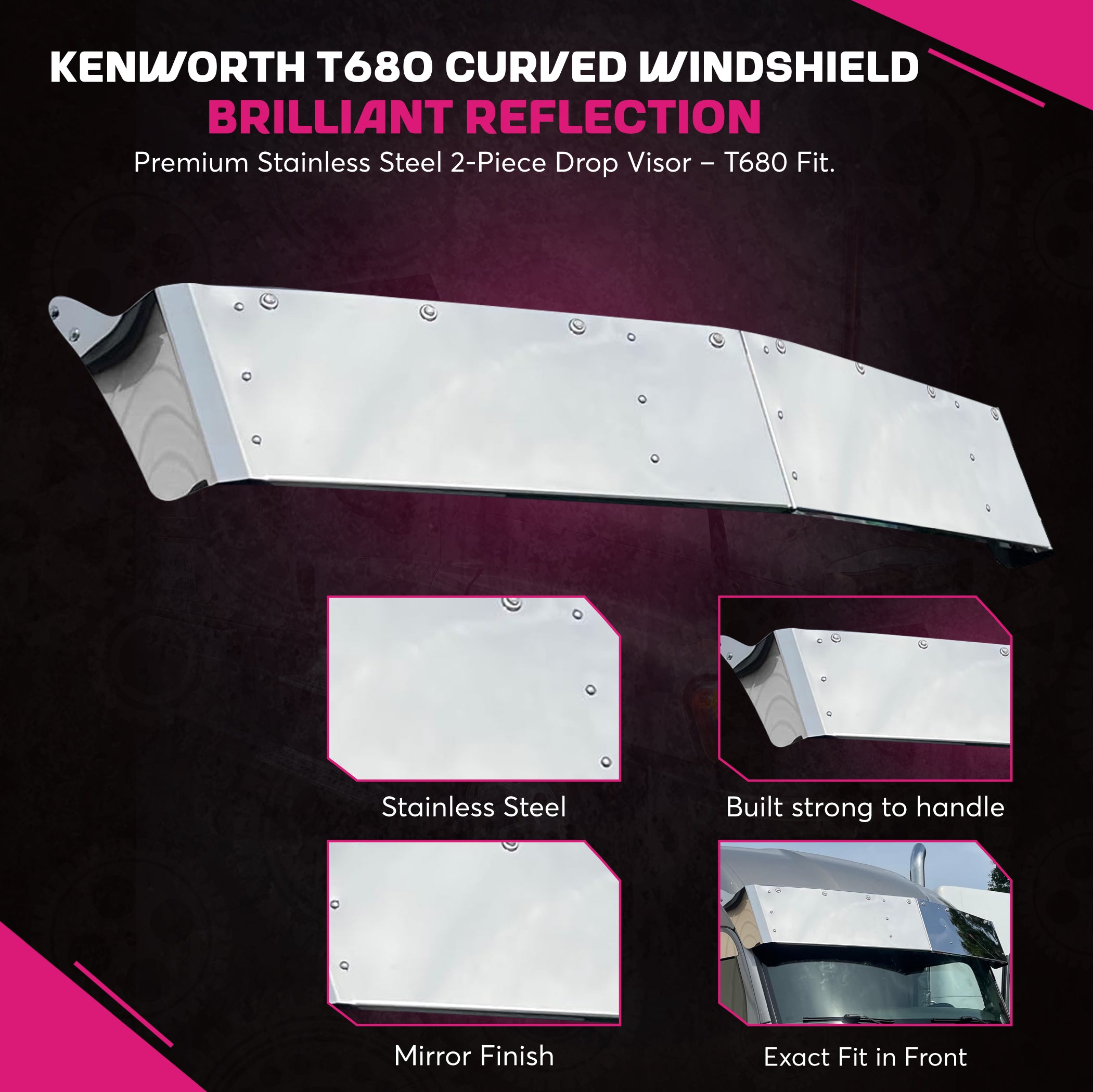 Visor 18 Inch compatible with Kenworth T680 Curved Windshield