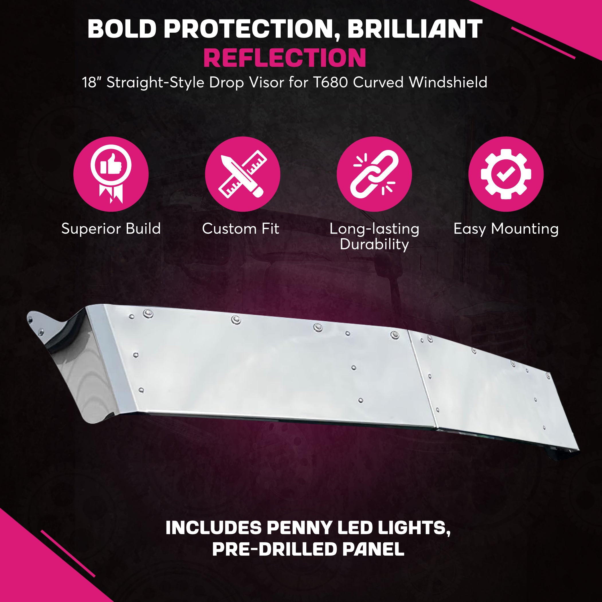 Visor 18 Inch compatible with Kenworth T680 Curved Windshield